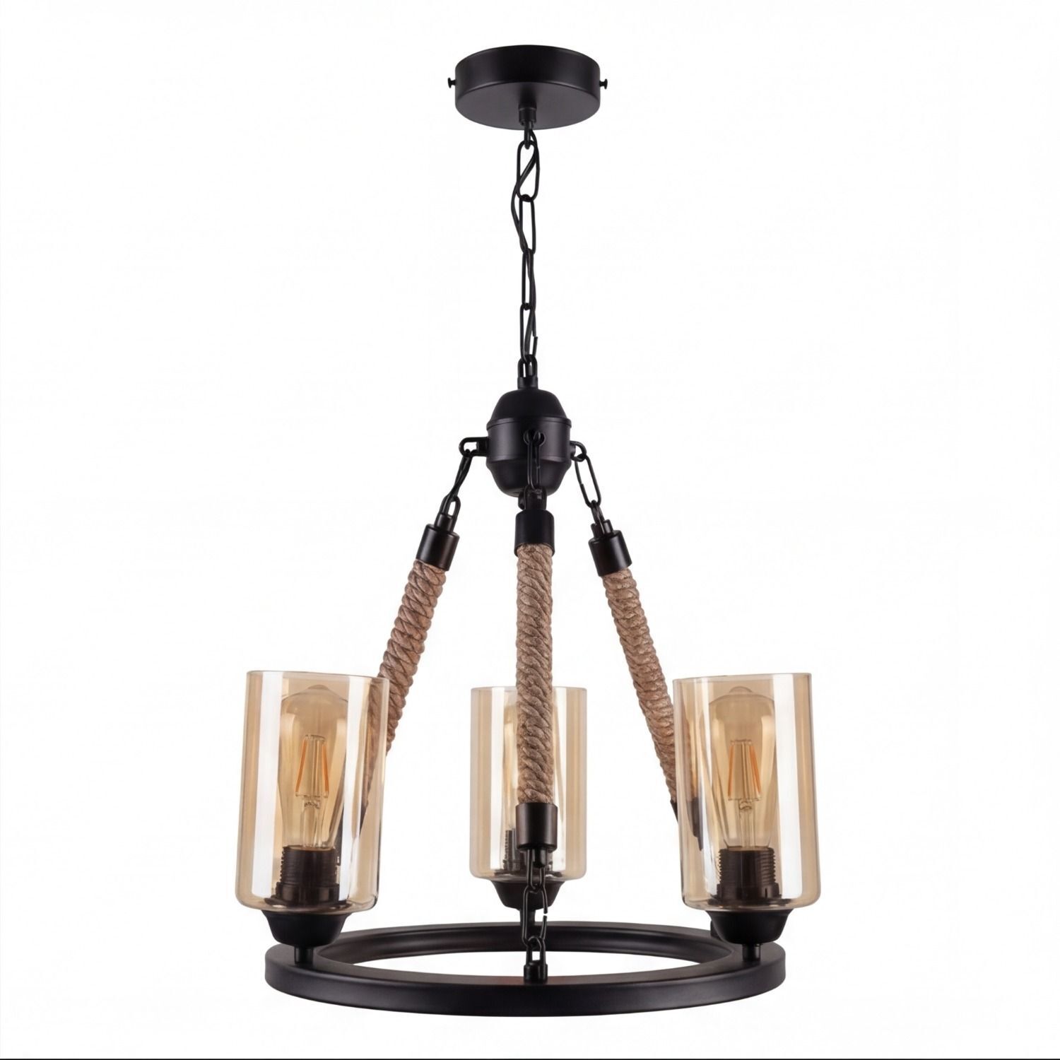 Hängeleuchte, Drei-Lampen, Retro, Rope-Design, Edison-Glühbirnen