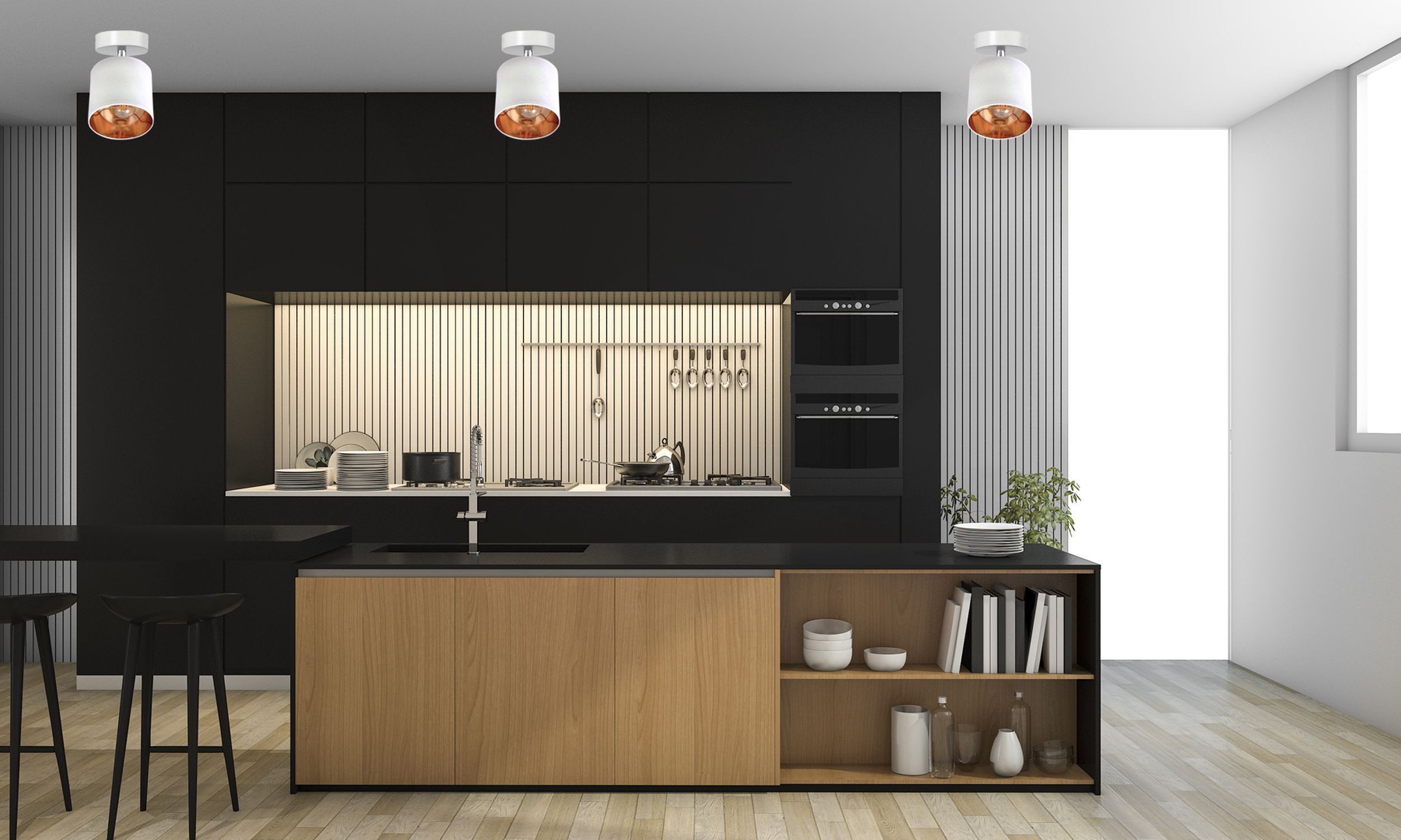 Flexibler Deckenstrahler Stoff E27 blendarm Weiß Gold Drinnen, Innenarchitektur, Küche, Mobiliar, Anrichte