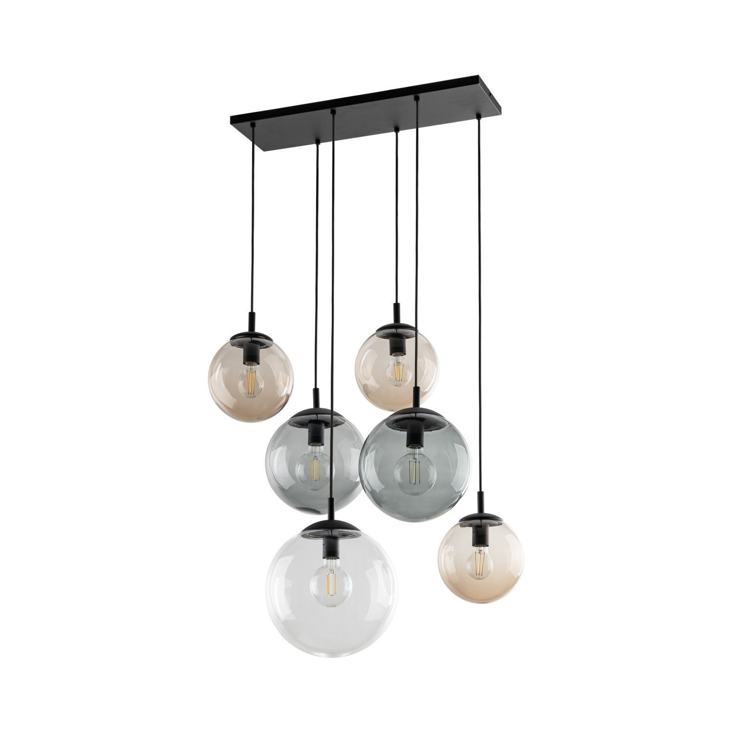 Pendelleuchte Rauchglas L: 77 cm H: max. 140 cm 6x E27