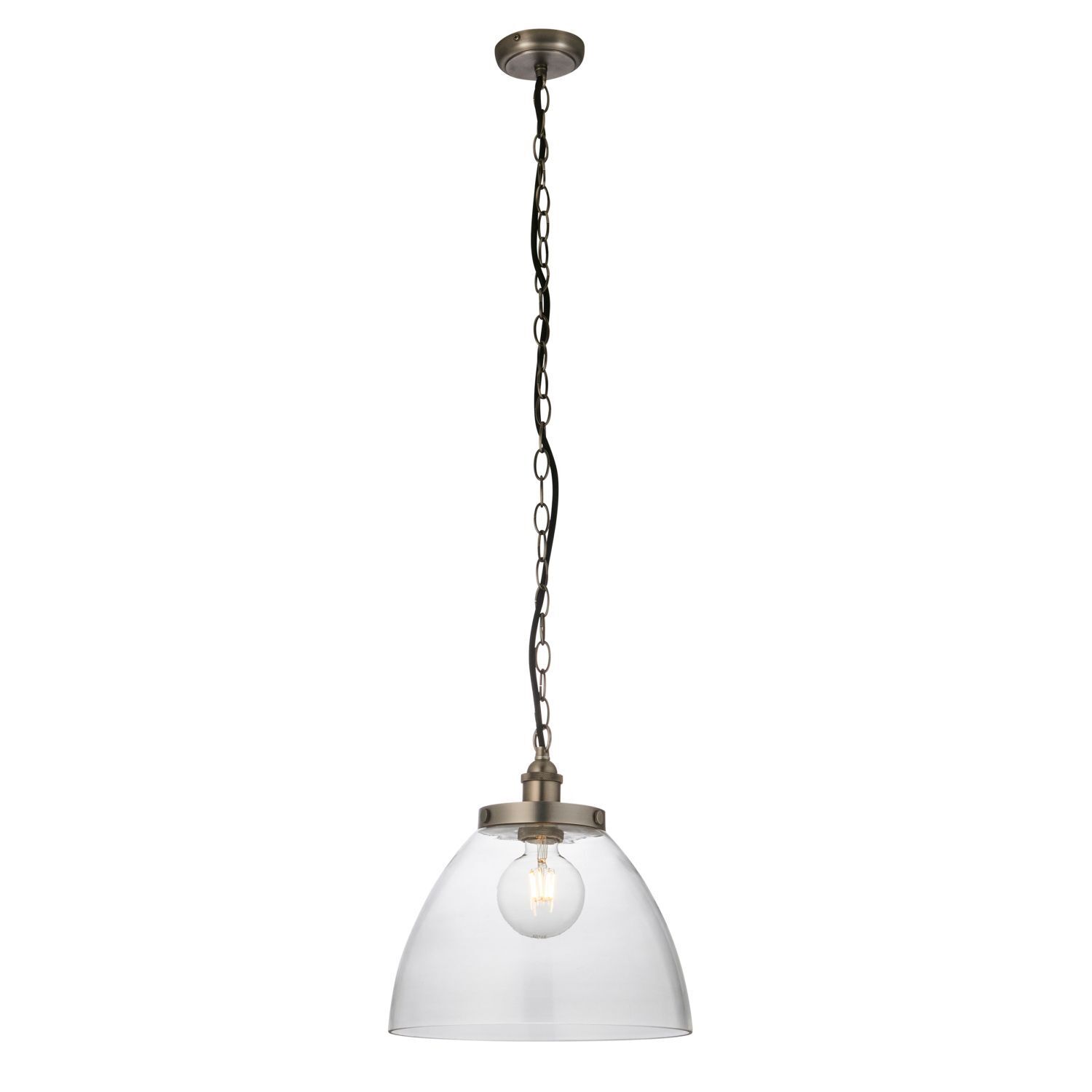 Hängelampe Glas Metall E27 rund Ø 33 cm in Silber Industrial