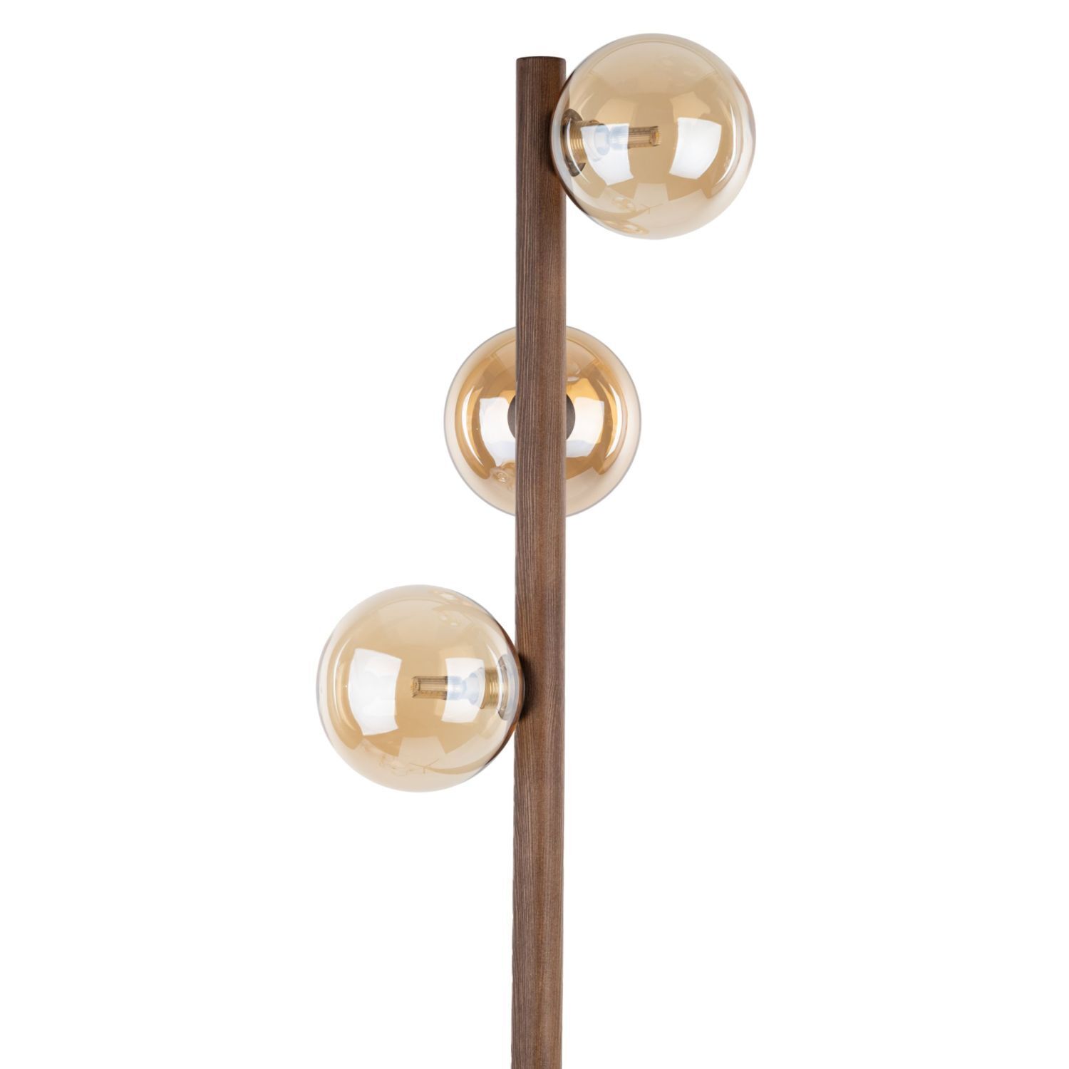 Stehleuchte Braun Holz 150 cm G9 elegant Tripod Glas Stehlampe, Holz, Glühbirne, 3 Kugeln, Vintage Stil