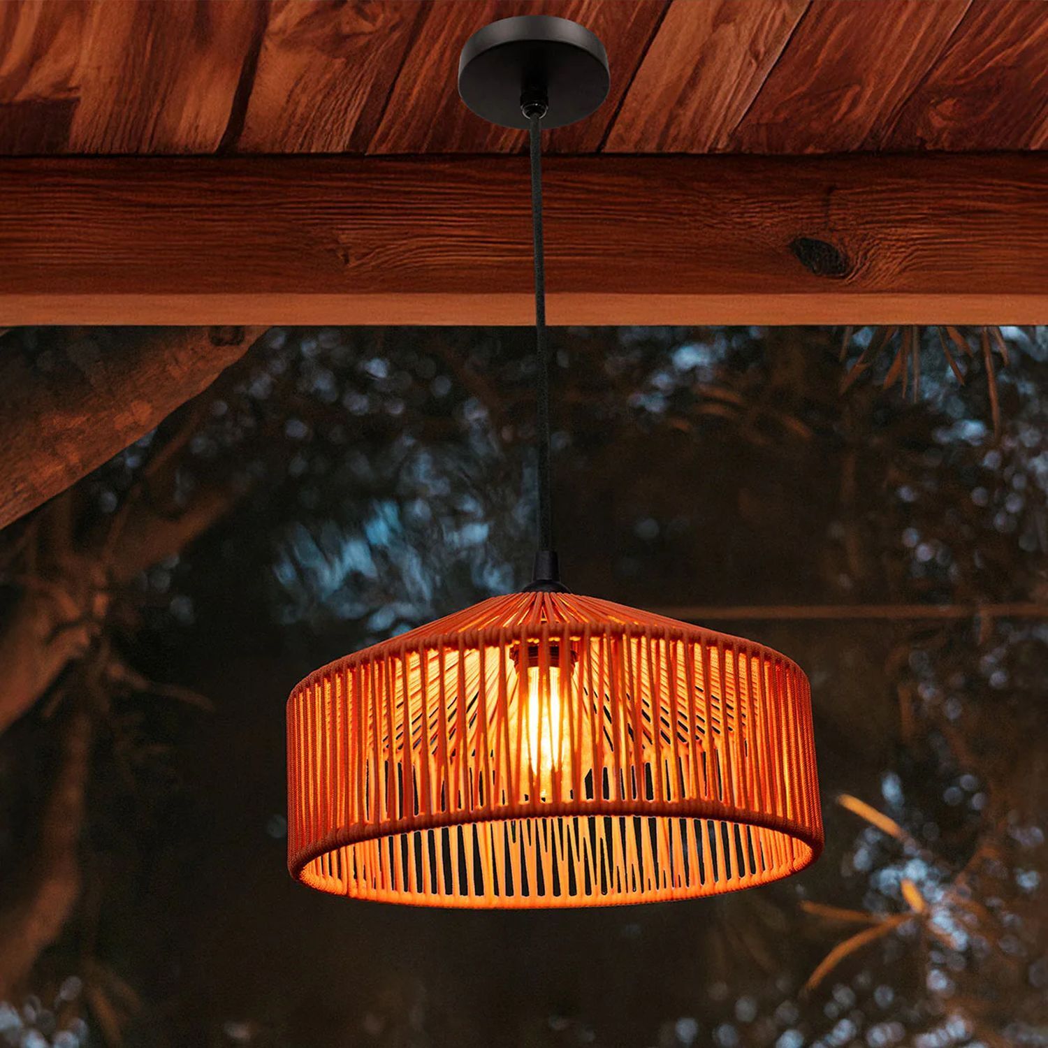 Hängeleuchte außen E27 IP54 Ø 30 cm in Terracotta Seilschirm Lampe, Kronleuchter