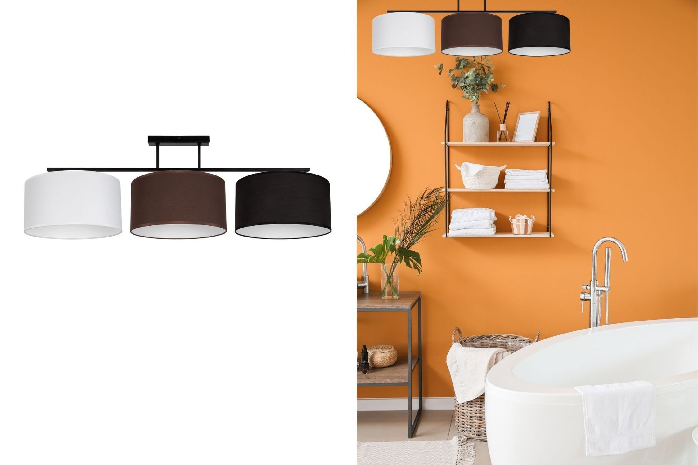 pendant lamp, Lichteinheit, drei schirme, schwarz weiß braun, deckenleuchte