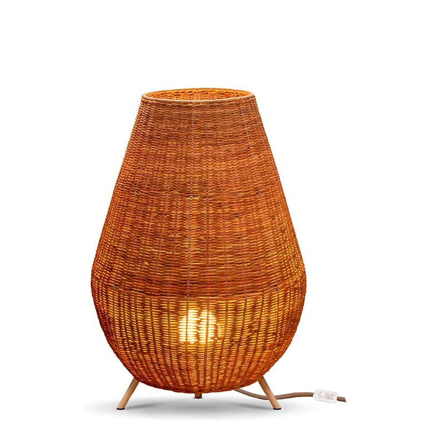 Tischleuchte Rattan 72 cm Dreibein Kabel Stecker E27