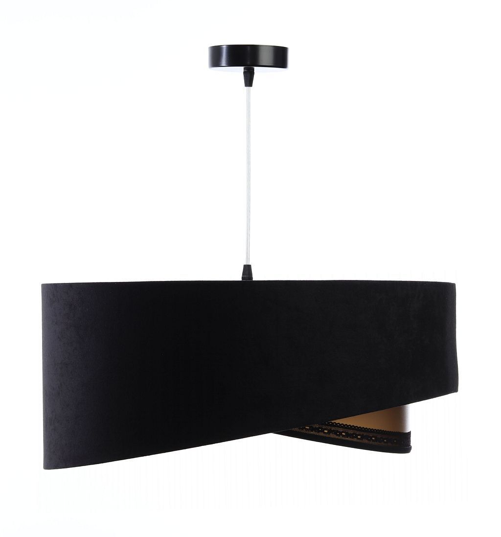 Hängelampe E27 rund Ø 50 cm Schwarz Gold Stoff Spitze Modern