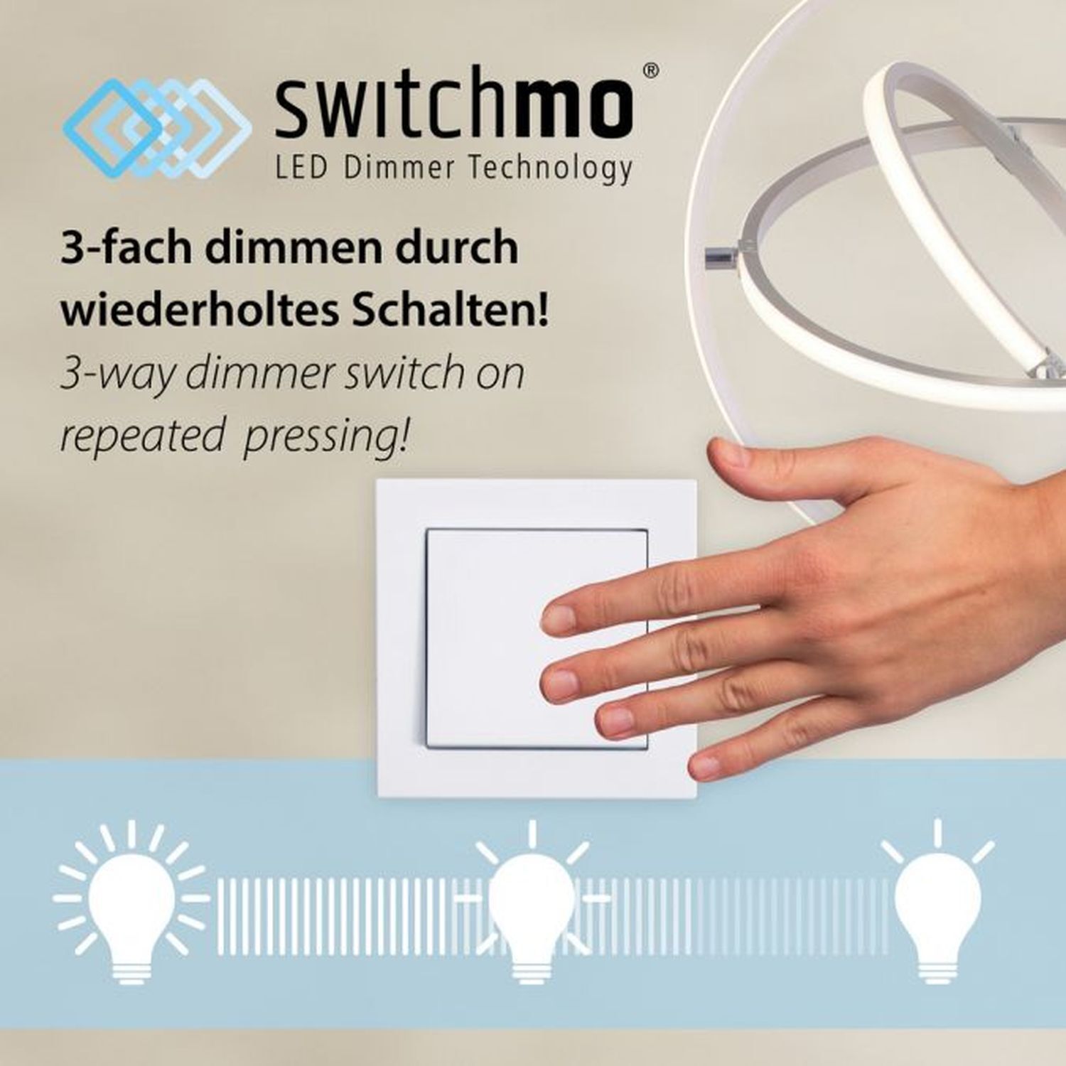 Dimmbare LED Pendelleuchte in Aluminium 3000 K L:57 cm Finger, Hand, Person, Elektrisches Gerät, Schalter