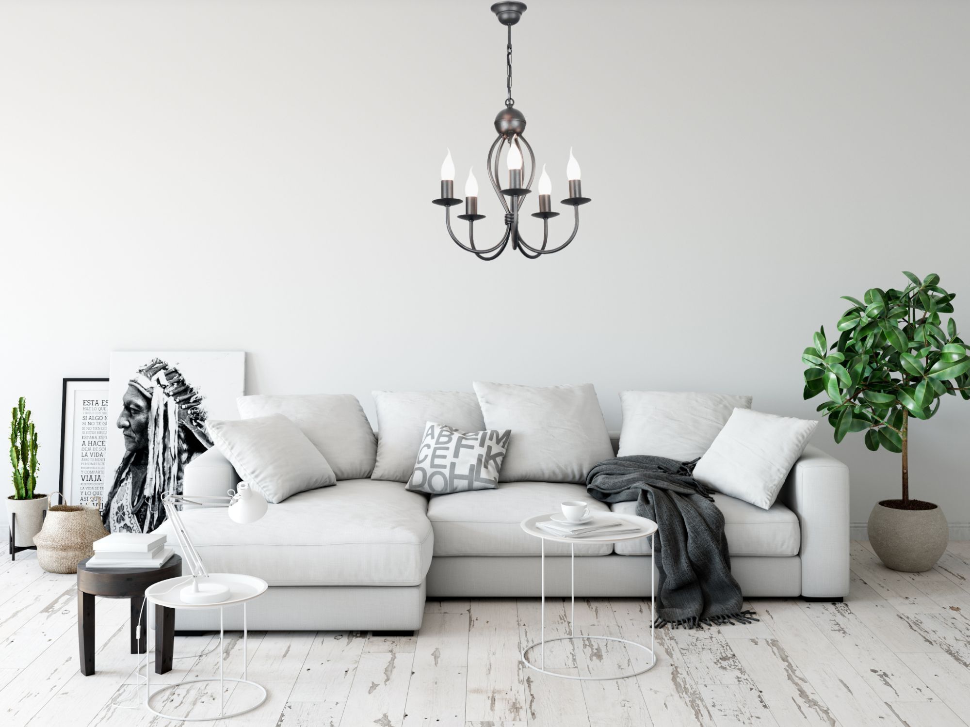 de, Wohnzimmer, Sofa, Kronleuchter, Pflanzen