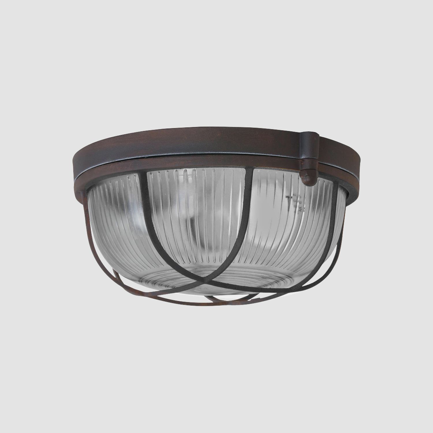 Runde Deckenlampe Braun Riffelglas Metall E27 Bullauge