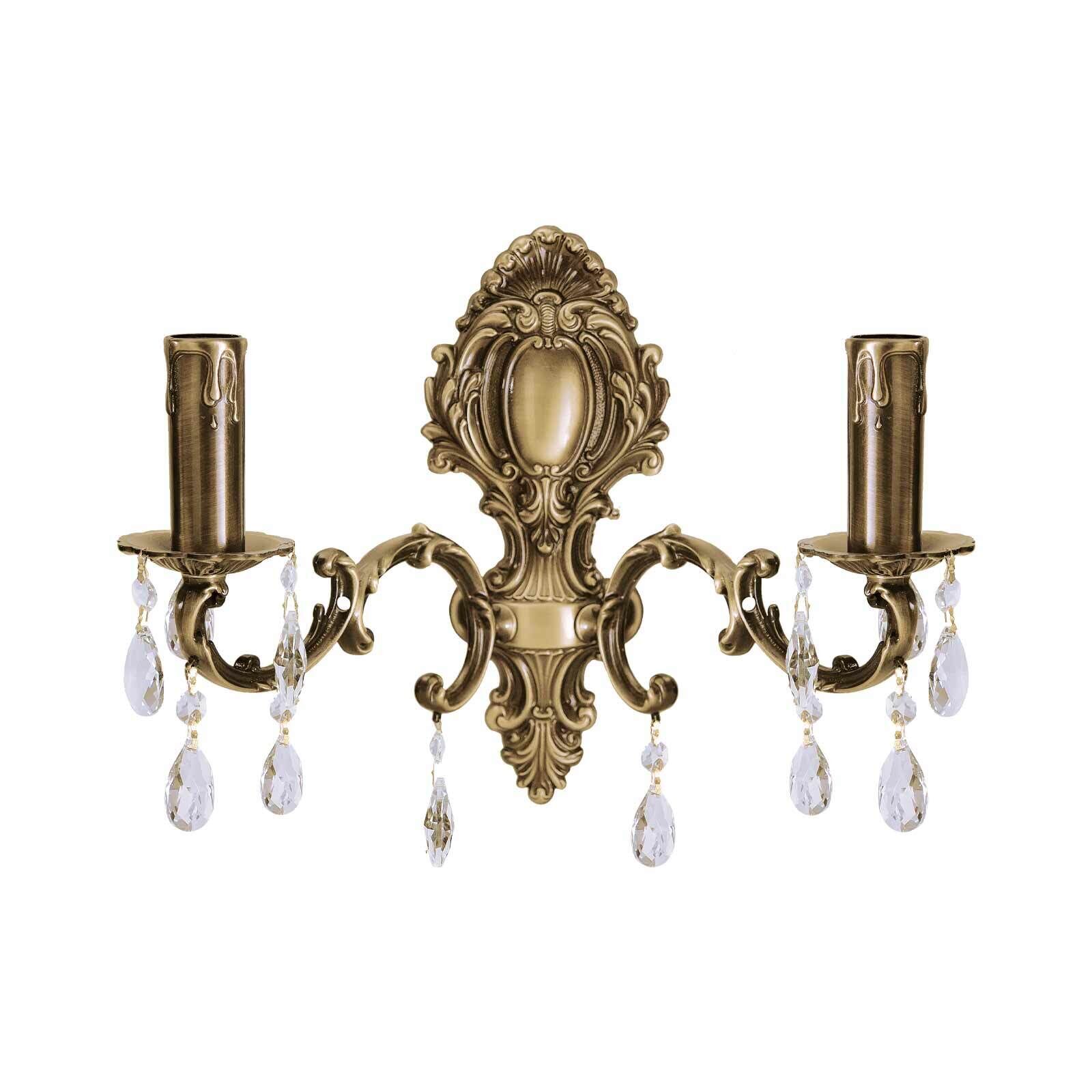 Wandleuchte Messing Kristall B: 39 cm in Bronze hell 2x E14