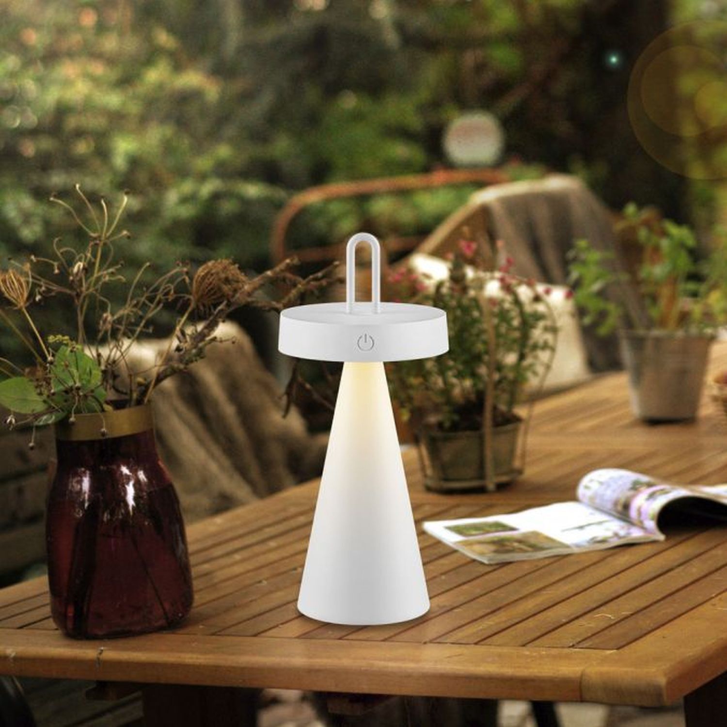 LED Akku Tischlampe Dimmer Touch IP44 2700 K 28,9 cm Tabelle, Tischplatte, Esstisch, Pflanze, Kaffeetisch