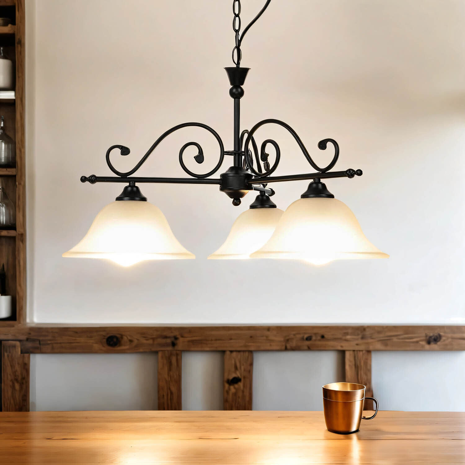 Rustikale Hängelampe verstellbar Schwarz DOROTHEA Leuchter, Lampe, Leuchte