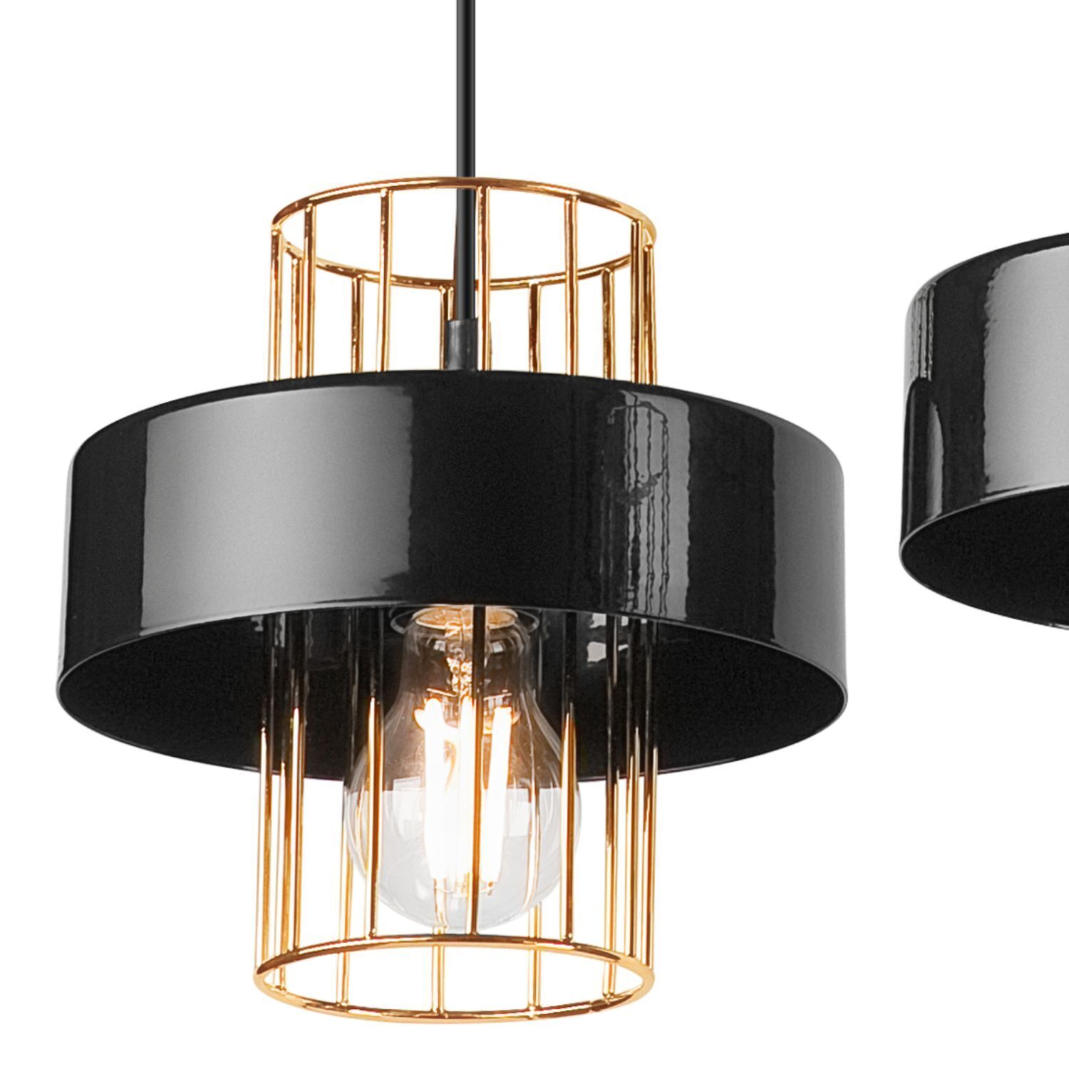 Pendelleuchte Schwarz Gold B: 40 cm Metall 2-flammig E27