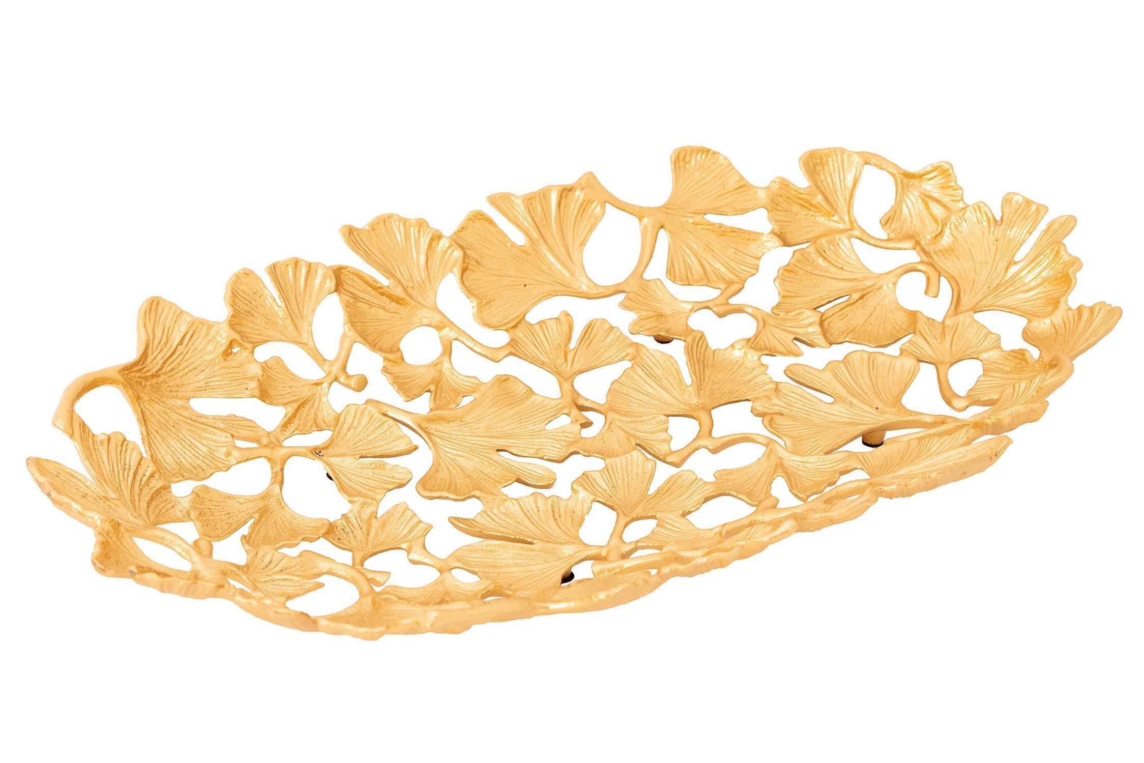 Deko Schale Metall 50 cm lang in Gold Ginko Handarbeit