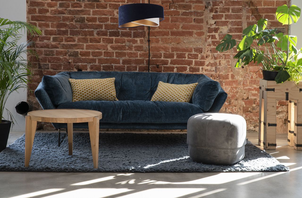 Pendelleuchte Stoff Blau Weiß Gold E27 rund D: 50 cm