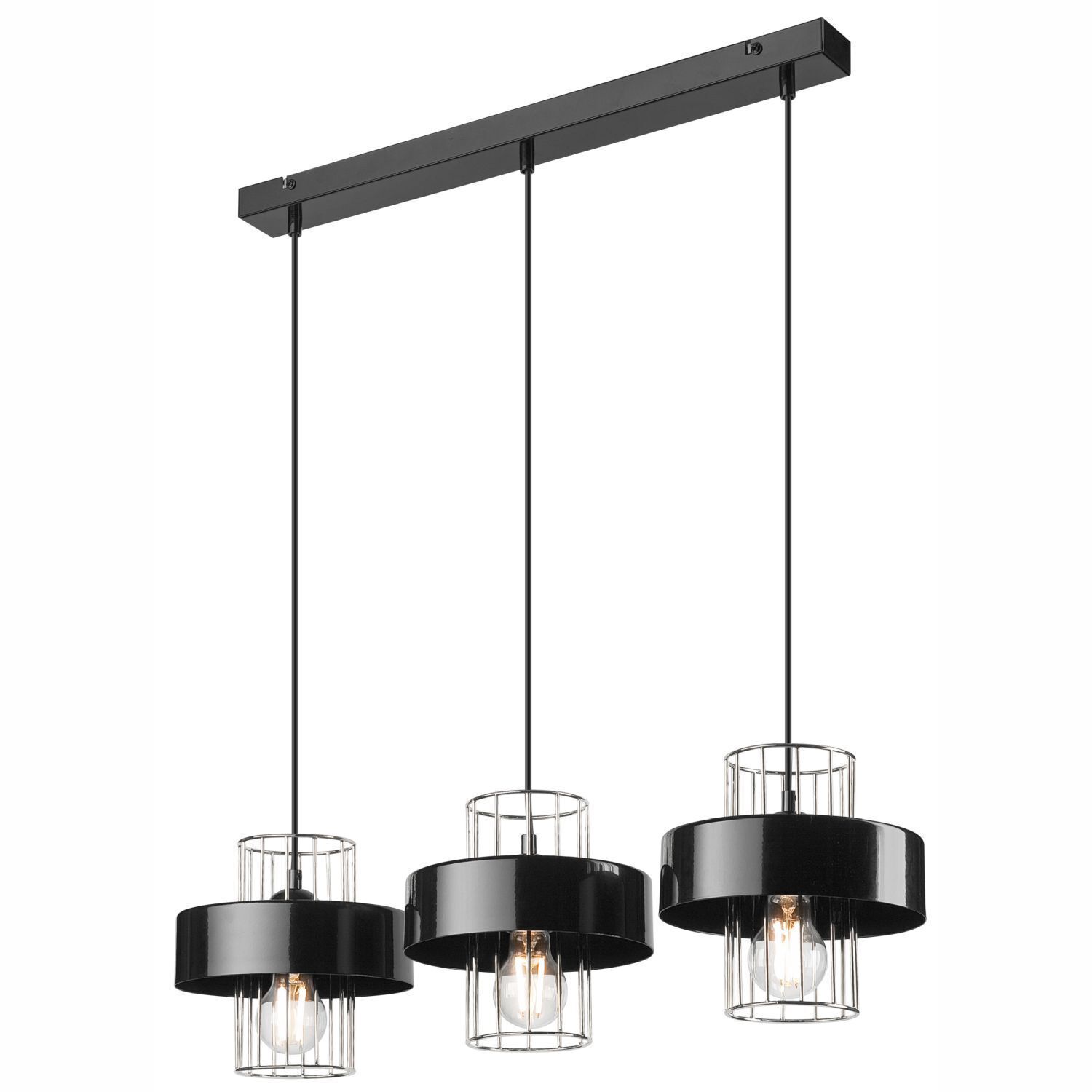 Pendelleuchte 3-flammig Modern Schwarz Chrom E27 Metall