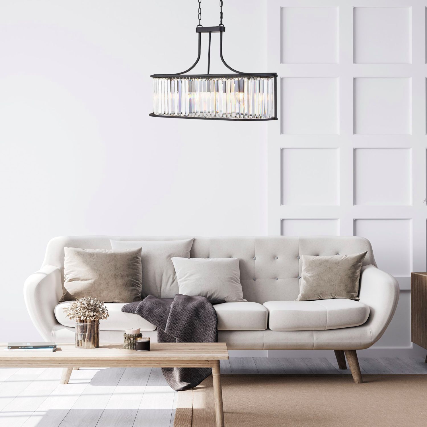 Hängelampe Kristall 78 cm lang 5x E14 Metall Glas Hängelampe Kristall 78 cm lang 5x E14 Metall Glas