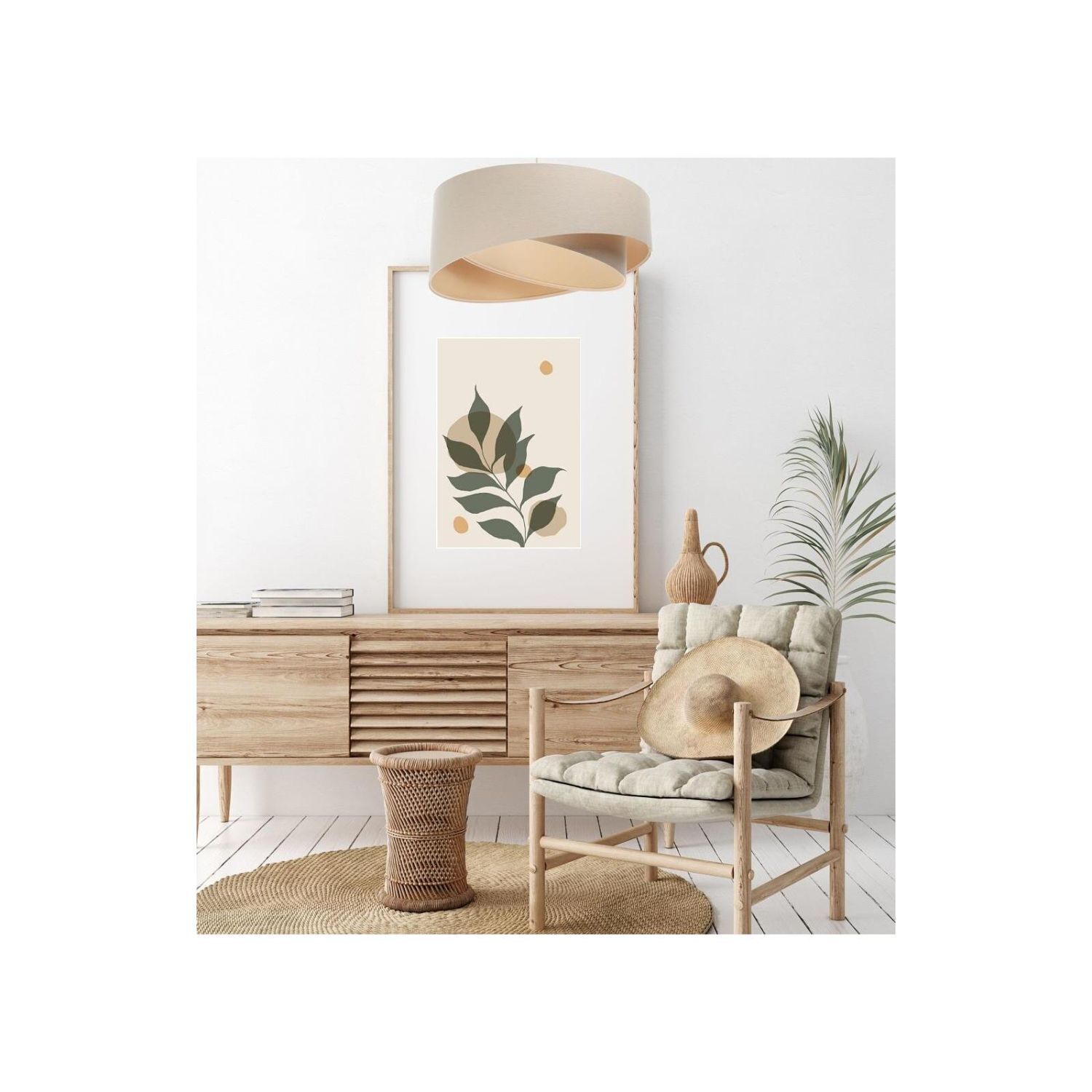 Hängeleuchte Creme Beige Leinen E27 rund Ø 50 cm
