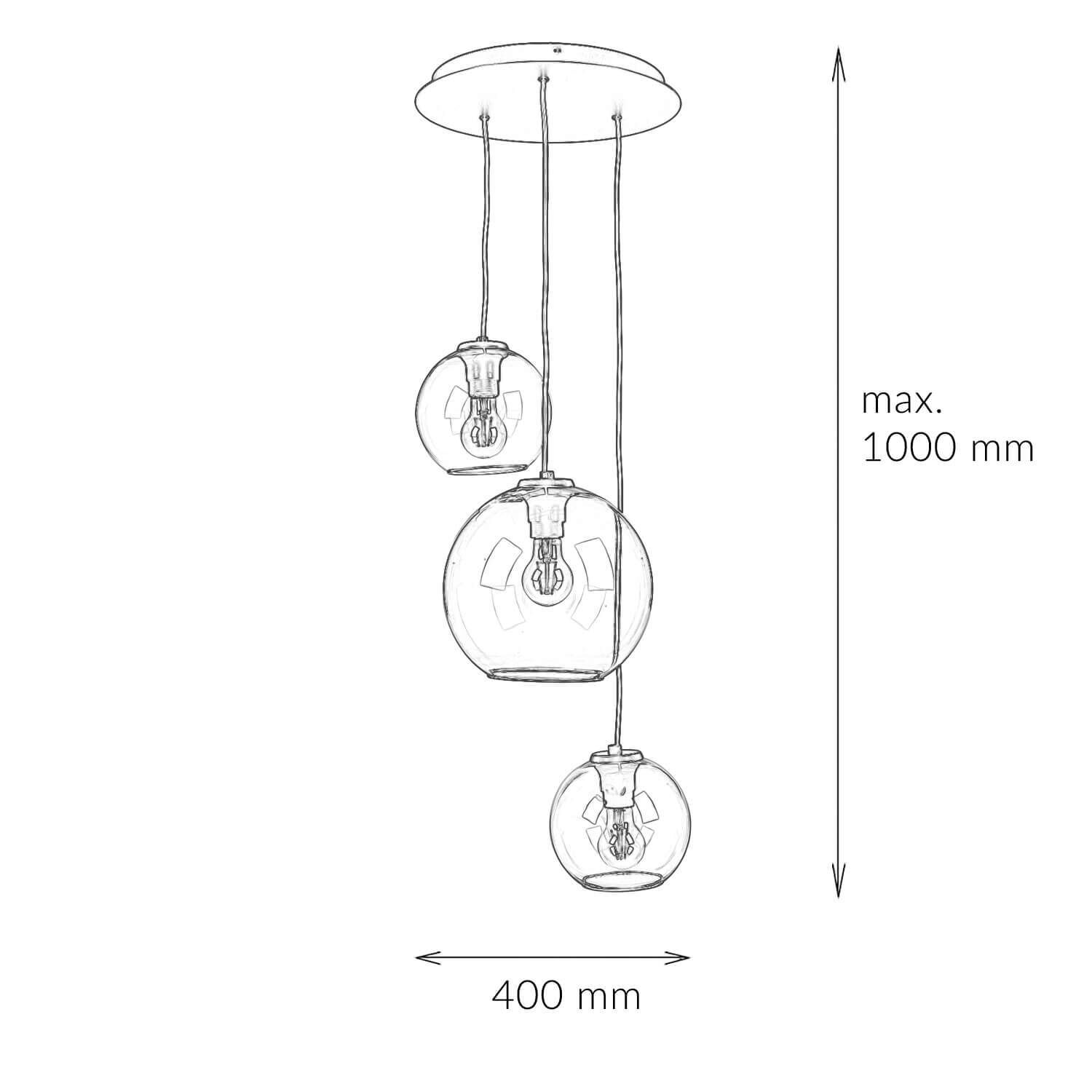 Hängeleuchte Kugel Schirm Glas T: max. 100cm 3x E27