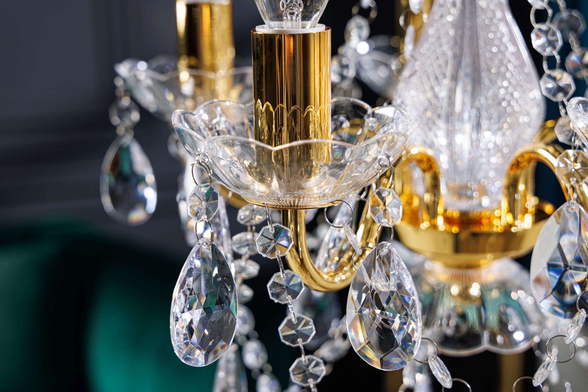 Kronleuchter Metall Acryl Kerzen 5-flammig E14 Leuchter, Lampe, Diamant, Parfüm, Kristall