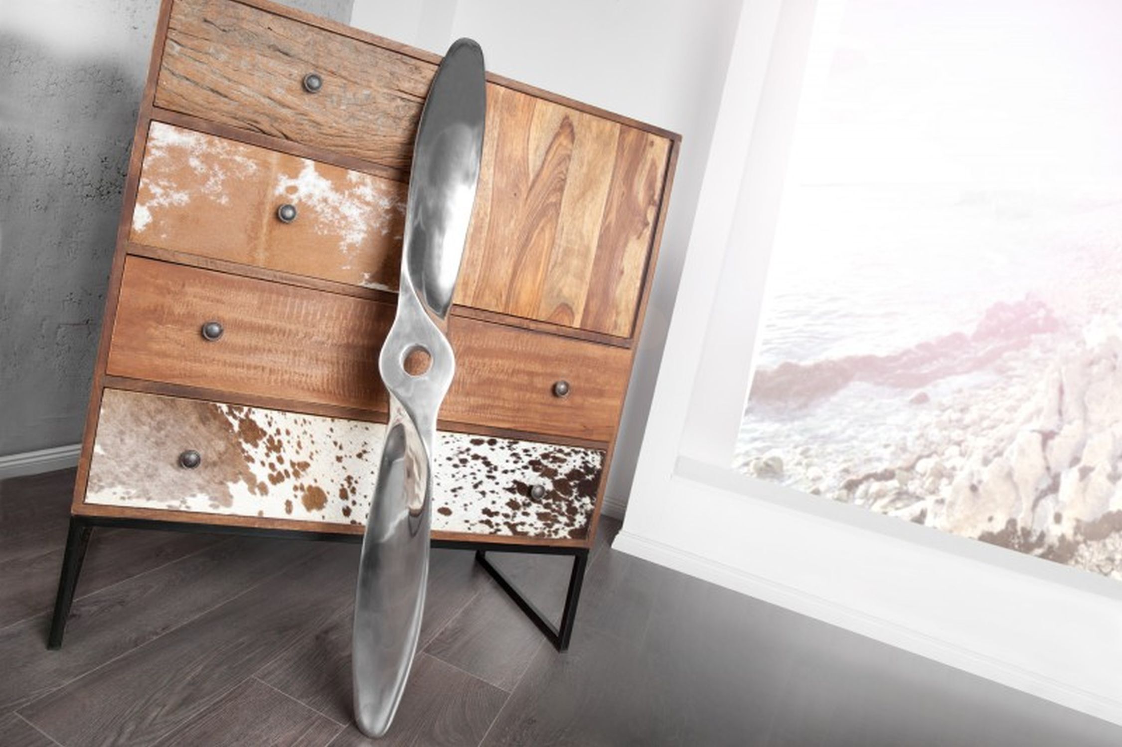 Wandskulptur Propeller Metall Handarbeit 110 cm in Silber