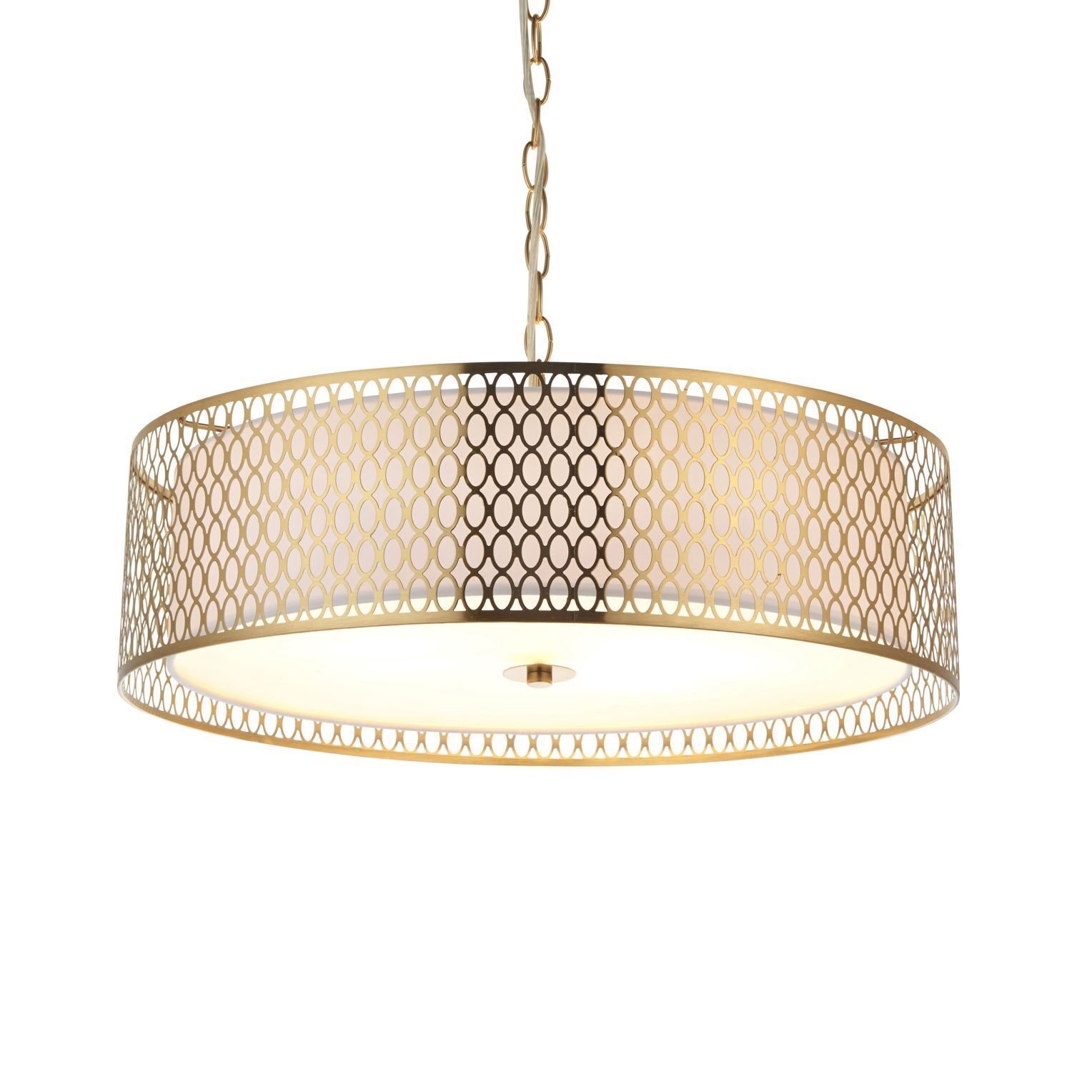 Hängeleuchte Metall Glas Stoff Ø 56 cm rund Gold Weiß 3x E27