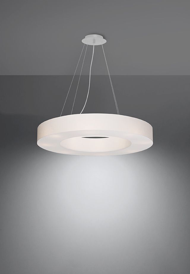 Runde Pendelleuchte Stoff Ø 70 cm Weiß blendarm 6x E27