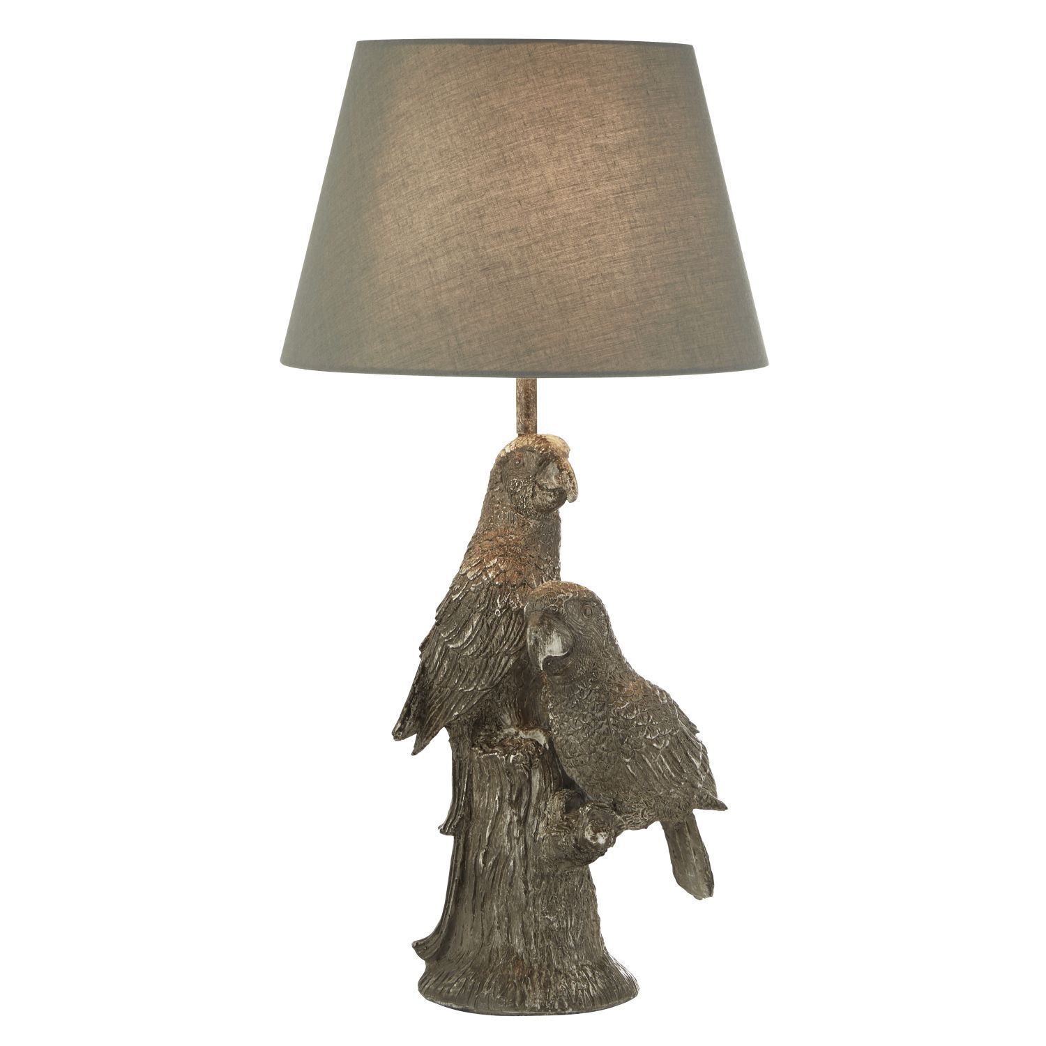 Tischlampe Grau Silber H: 51 cm Resin Stoff Papageien E27
