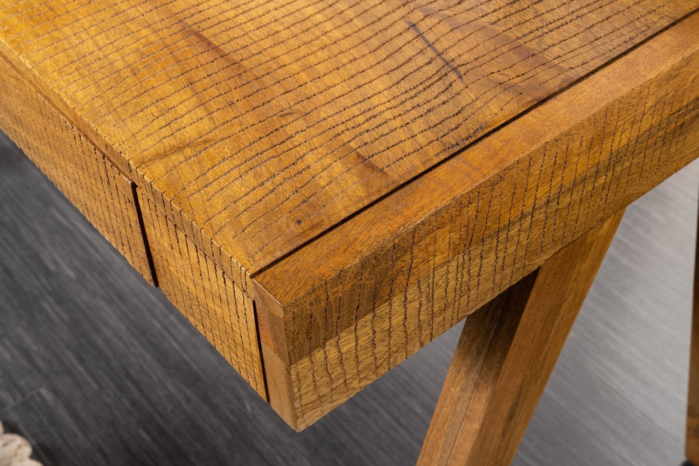 Schreibtisch mit Schublade Mango Holz in Natur 120x86 cm Hartholz, Holz, Gebeiztes Holz, Innenarchitektur, Tabelle
