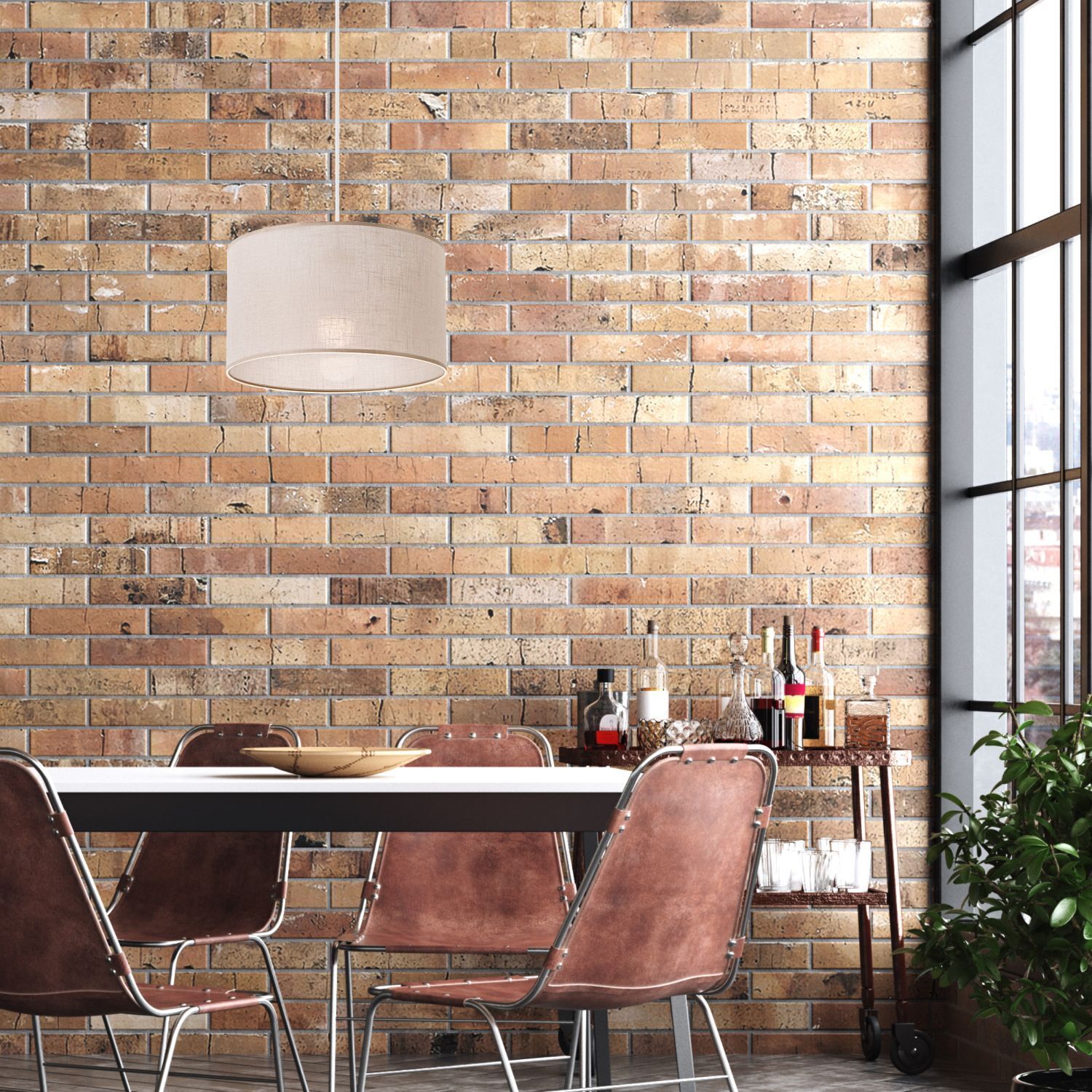 Hängeleuchte Stoffschirm Ø 35 cm Beige verstellbar E27 Innenarchitektur, Wand, Backstein, Esszimmer, Esstisch