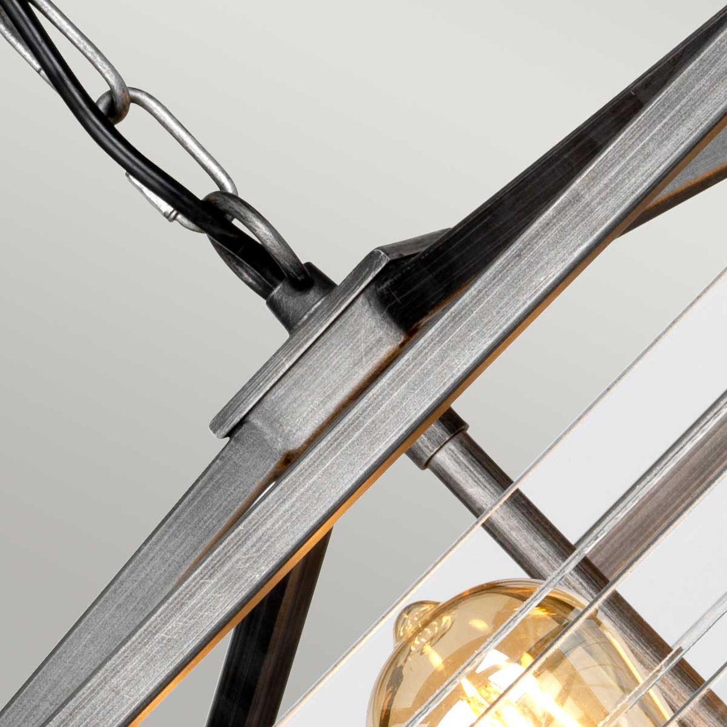 Pendelleuchte eckig Metall Glas E27 B: 49,3 cm Gunmetal Grau