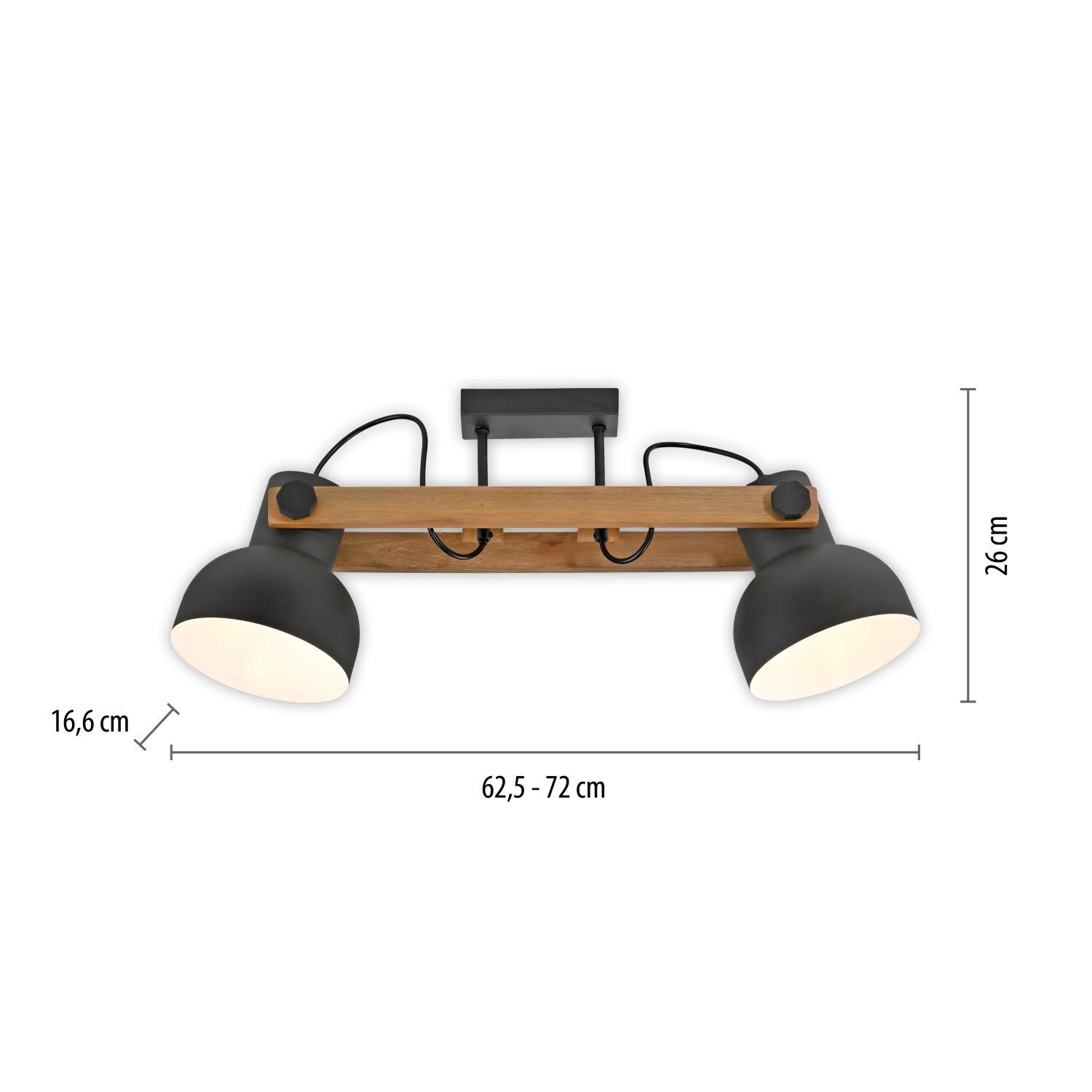 Verstellbarer Deckenstrahler Holz Metall E27 L:72 cm Beleuchtung, Leuchte, Lampe