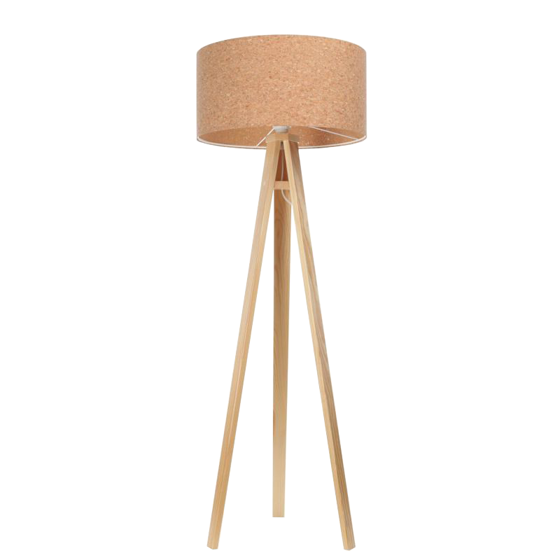 Stehleuchte, Holzfuß, Korkschirm, Dreibein-Leuchte, Lampenschirm aus Kork