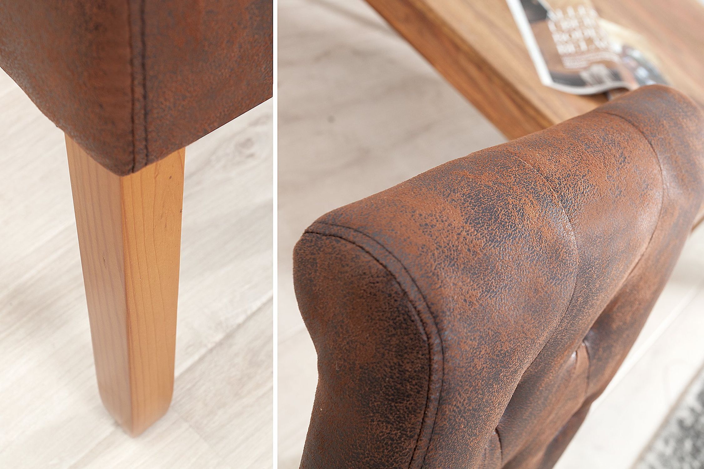 Esstischstuhl ohne Armlehne Braun Kolonialstil Stoff Holz Kissen, Dekoration für Zuhause, Innenarchitektur, Mobiliar, Holz