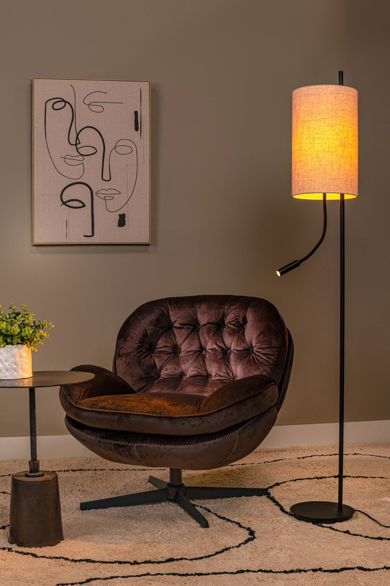 Stehleuchte Stoff Metall Beige Schwarz Leselicht 165 cm Lampe, Mobiliar, Stuhl, Stehlampe