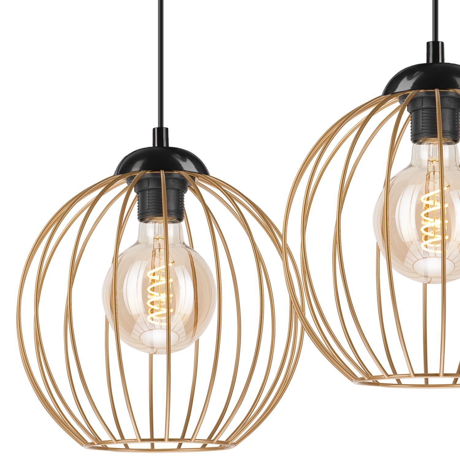 Hängeleuchte 2-flammig E27 in Schwarz Gold Metall Draht Leuchte, Lampe, Kronleuchter, Licht