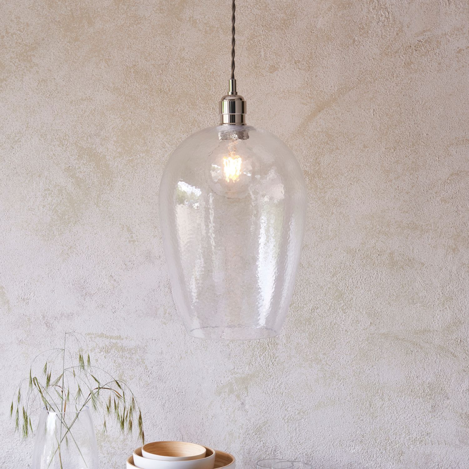 Hängelampe E27 Glas Metall Ø 25 cm schmal Nickel glänzend