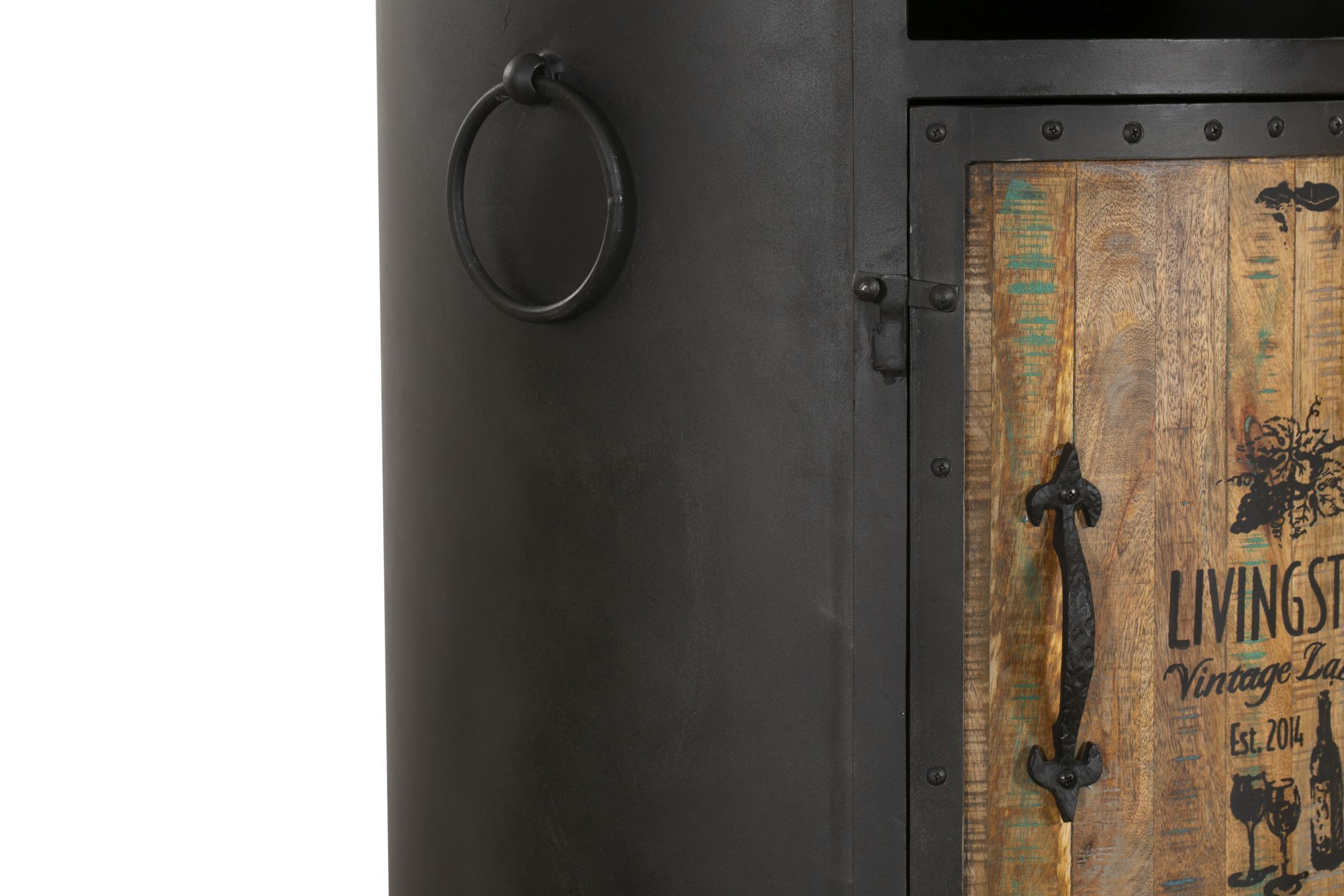 Weinschrank mit Rollen H: 155 cm Stahl Mangoholz Hausbar Weinschrank mit Rollen H: 155 cm Stahl Mangoholz Hausbar