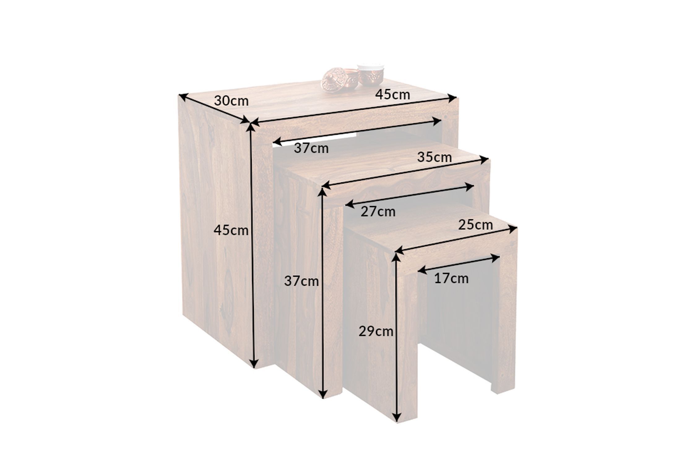 Beistelltisch 3er Set Sheesham Holz in Natur eckig Schublade, Mobiliar, Kabinett, Tabelle, Waschbeckenhahn
