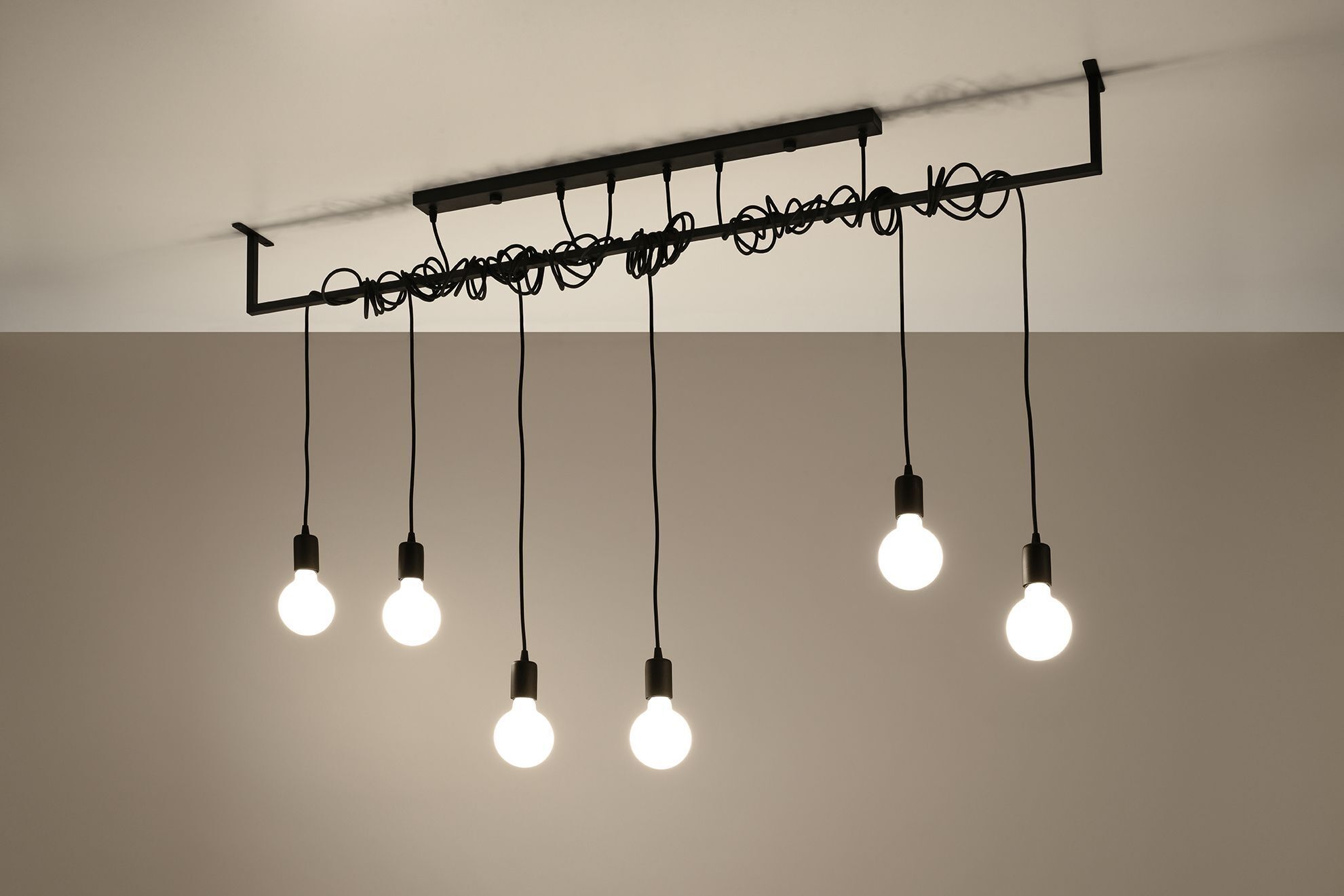 Hängelampe groß 150 cm 6 Pendel verstellbar Schwarz E27