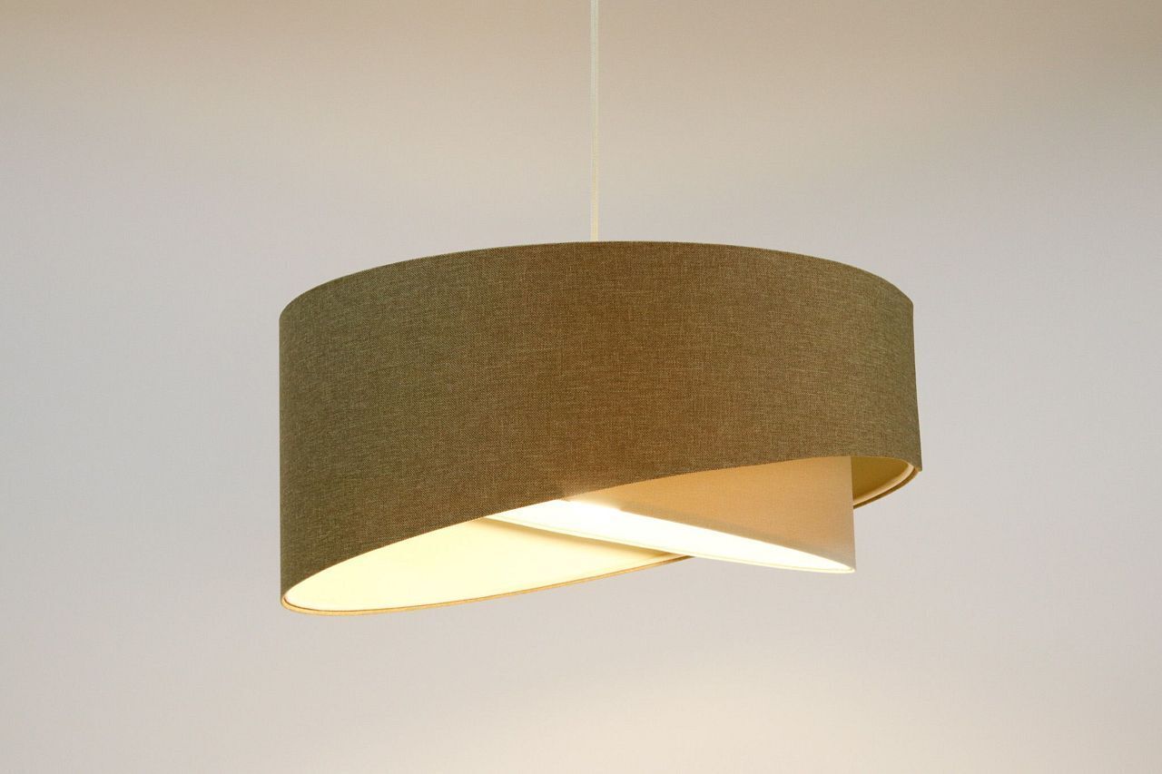 Hängelampe Stoff Ø 60 cm rund groß Braun Creme Modern Lampe, Deckenleuchte