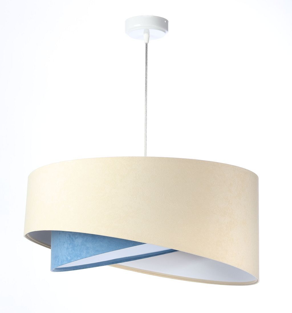 Hängeleuchte Stoff Velours Optik rund Ø 50 cm E27 Creme Blau Lampe, Deckenleuchte