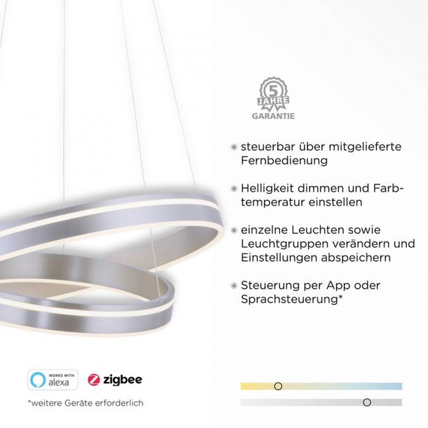 Dimmbare LED Pendelleuchte Ø59 cm rund 7300 lm in Stahl