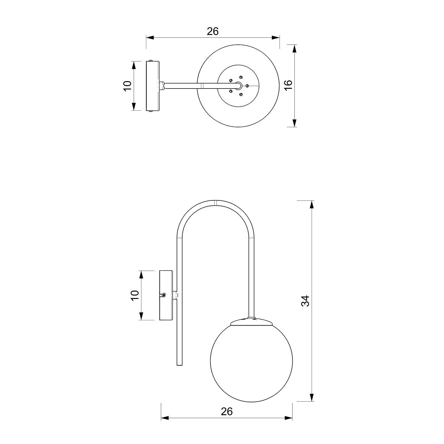 Wandleuchte Metall Glas Schwarz Weiß E14 Kugel blendarm