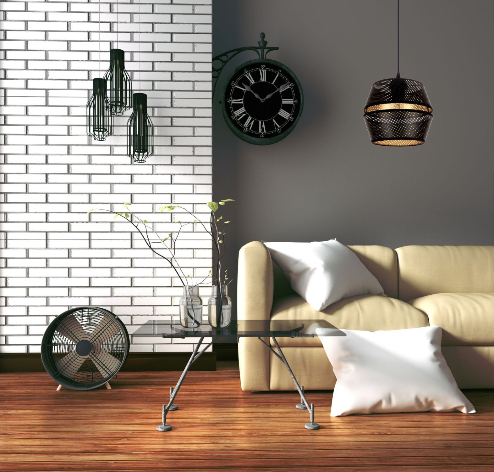 Elegante Hängelampe Metall Schwarz Gold E27 Ø20 cm Innenarchitektur, Wohnzimmer, Wand, Fußboden, Bodenbeläge