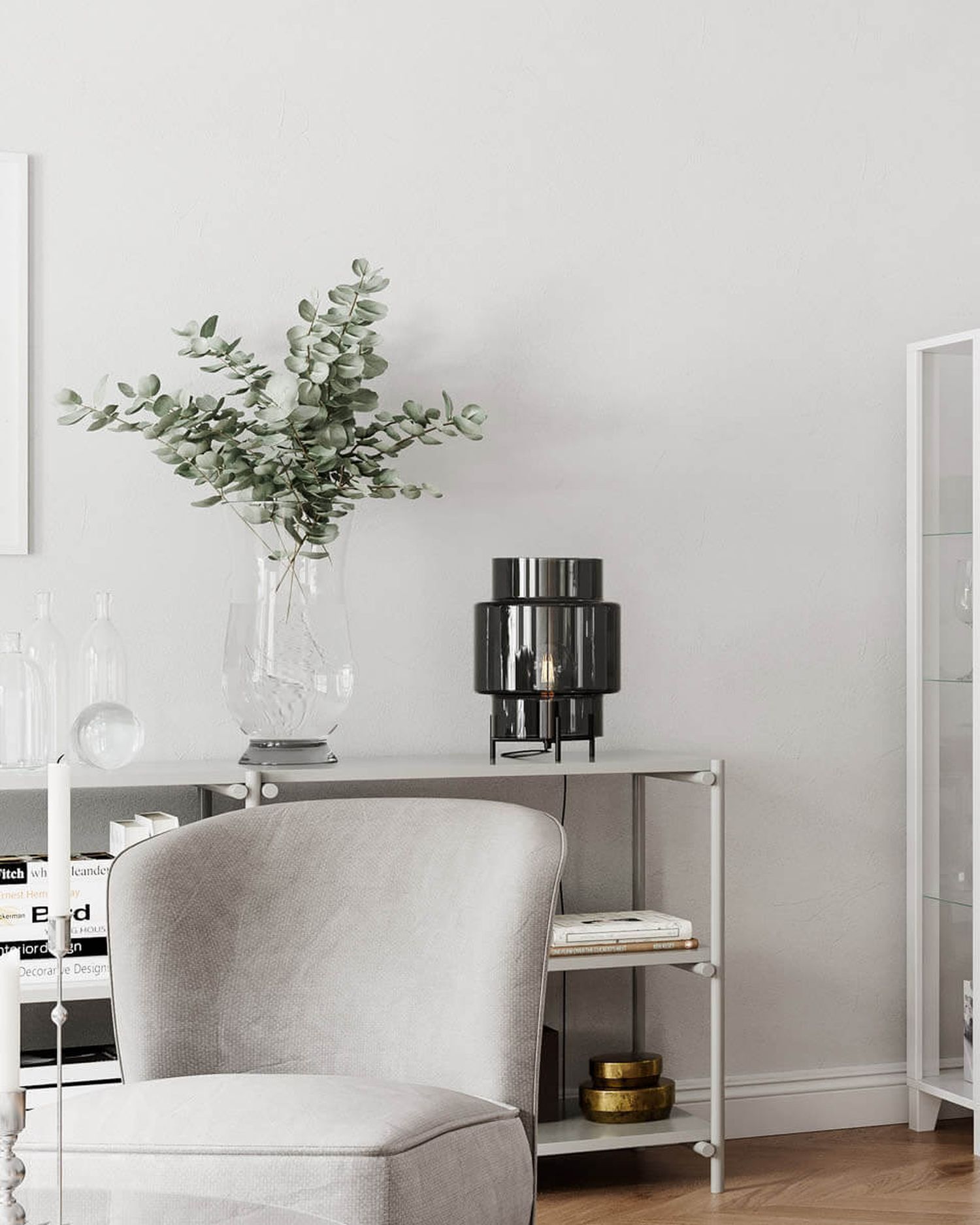 Tischlampe E27 37 cm Metall Rauchglas Dreibein Lampe, Pflanze, Mobiliar, Drinnen, Innenarchitektur