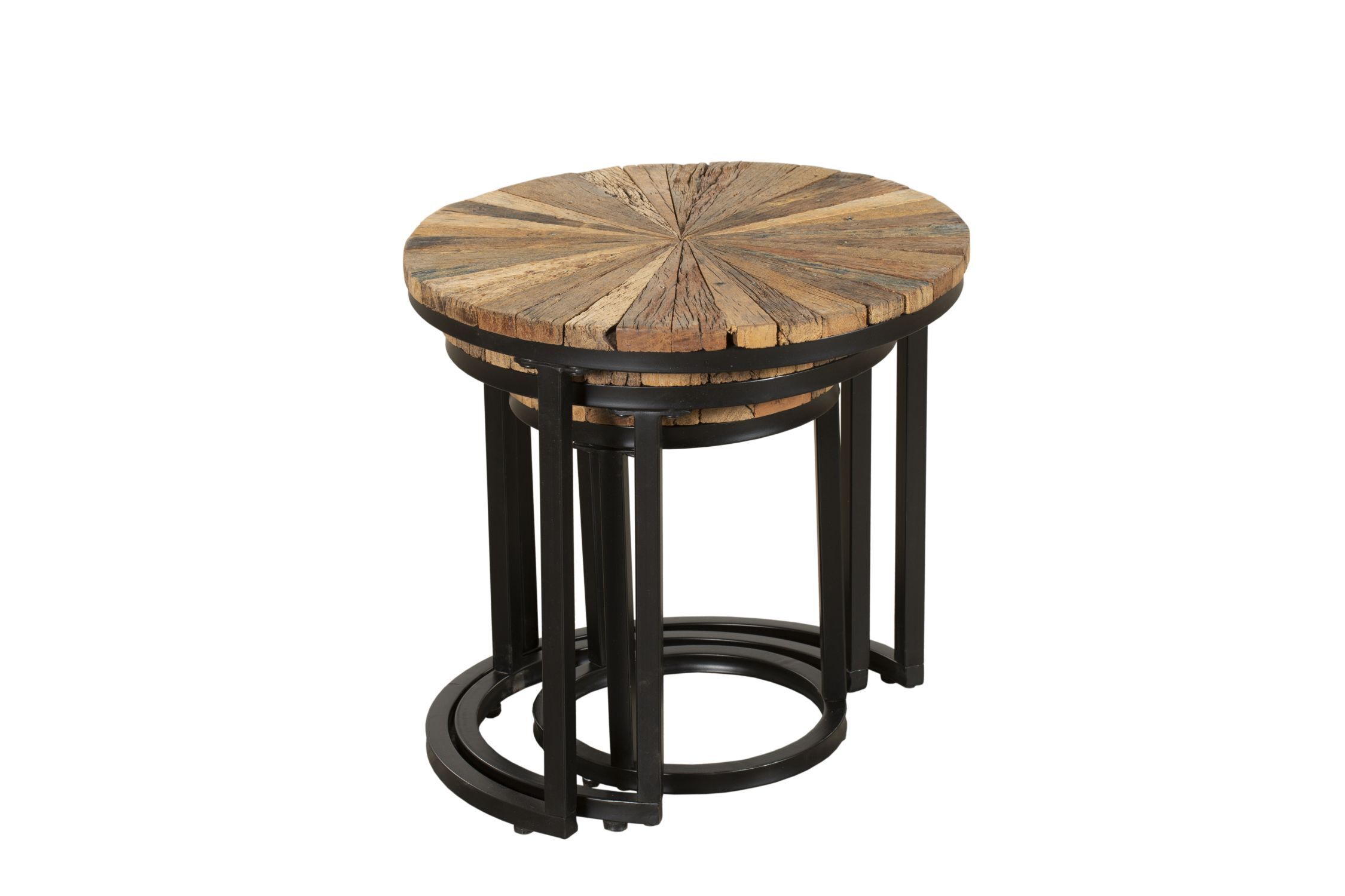 3er Set Beistelltische Holz Stahl Ø 28/38/46cm rund