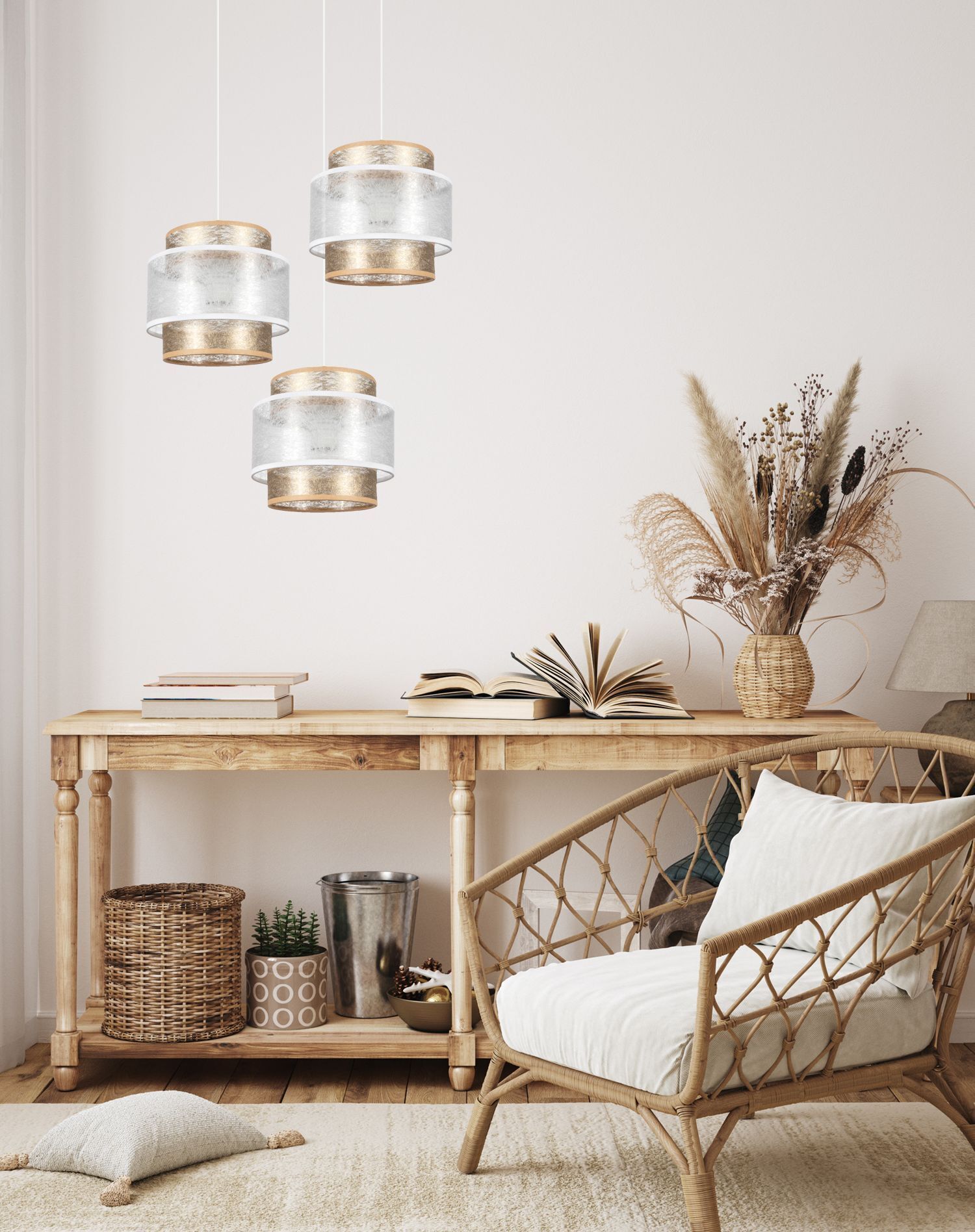 Blendarme Hängelampe Stoffschirme Weiß Gold E27 B:38 cm