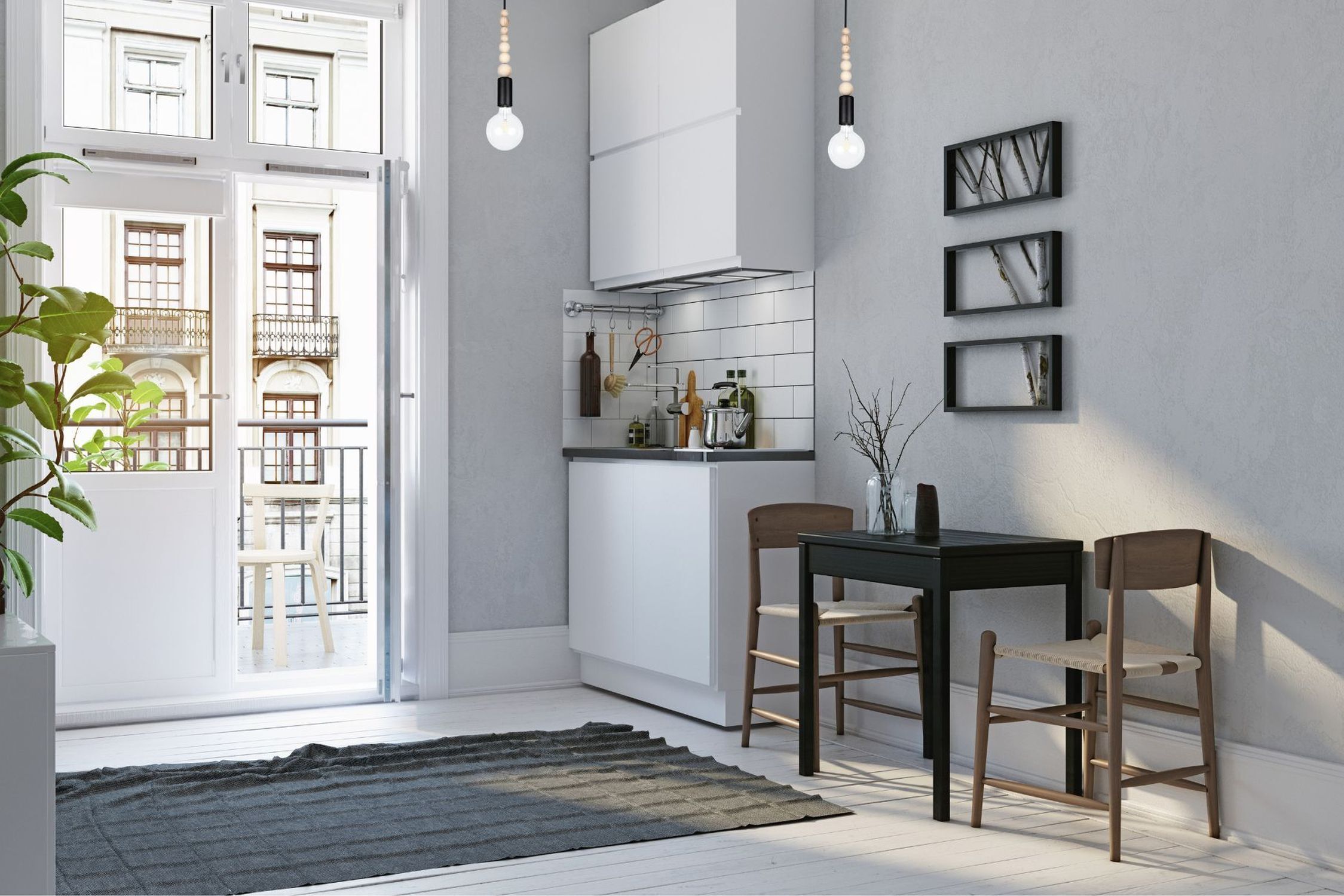 küche, esszimmer, kitchenette, tischstuhl-set, grauerteppich