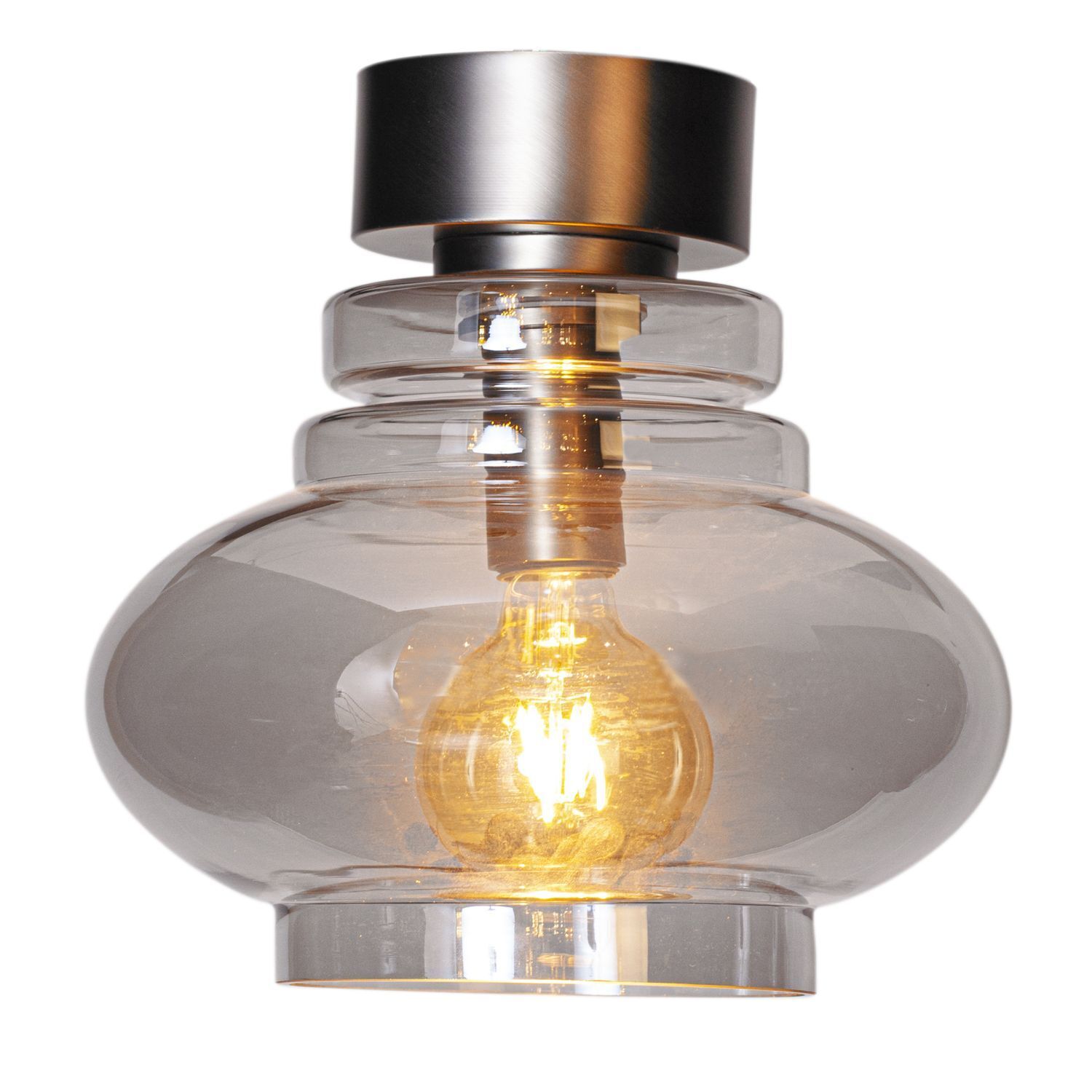 Deckenleuchte Rauchglas Metall 30 cm breit E27 klein