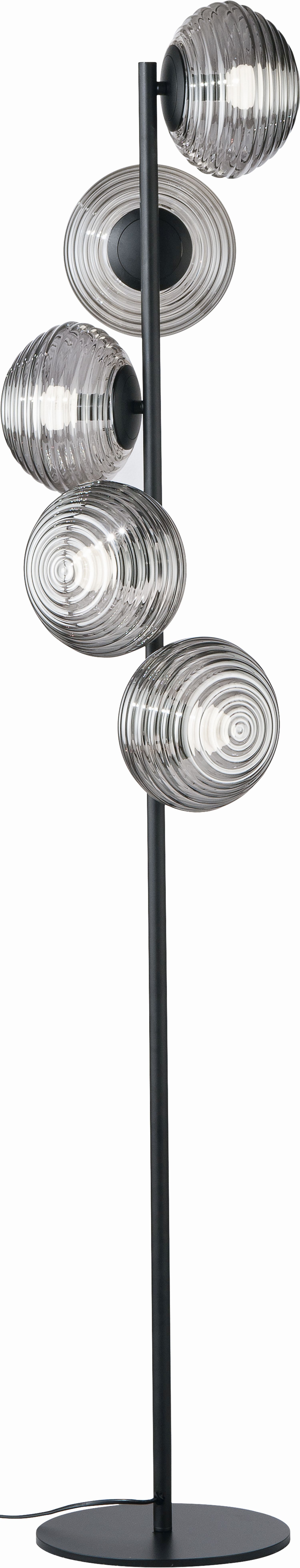 Dekorative Stehlampe Rauchglas 5-flammig E27 160 cm Stehlampe, Beleuchtung, Rundkugel-Lampenschirm, Standleuchte, Chrom, modern